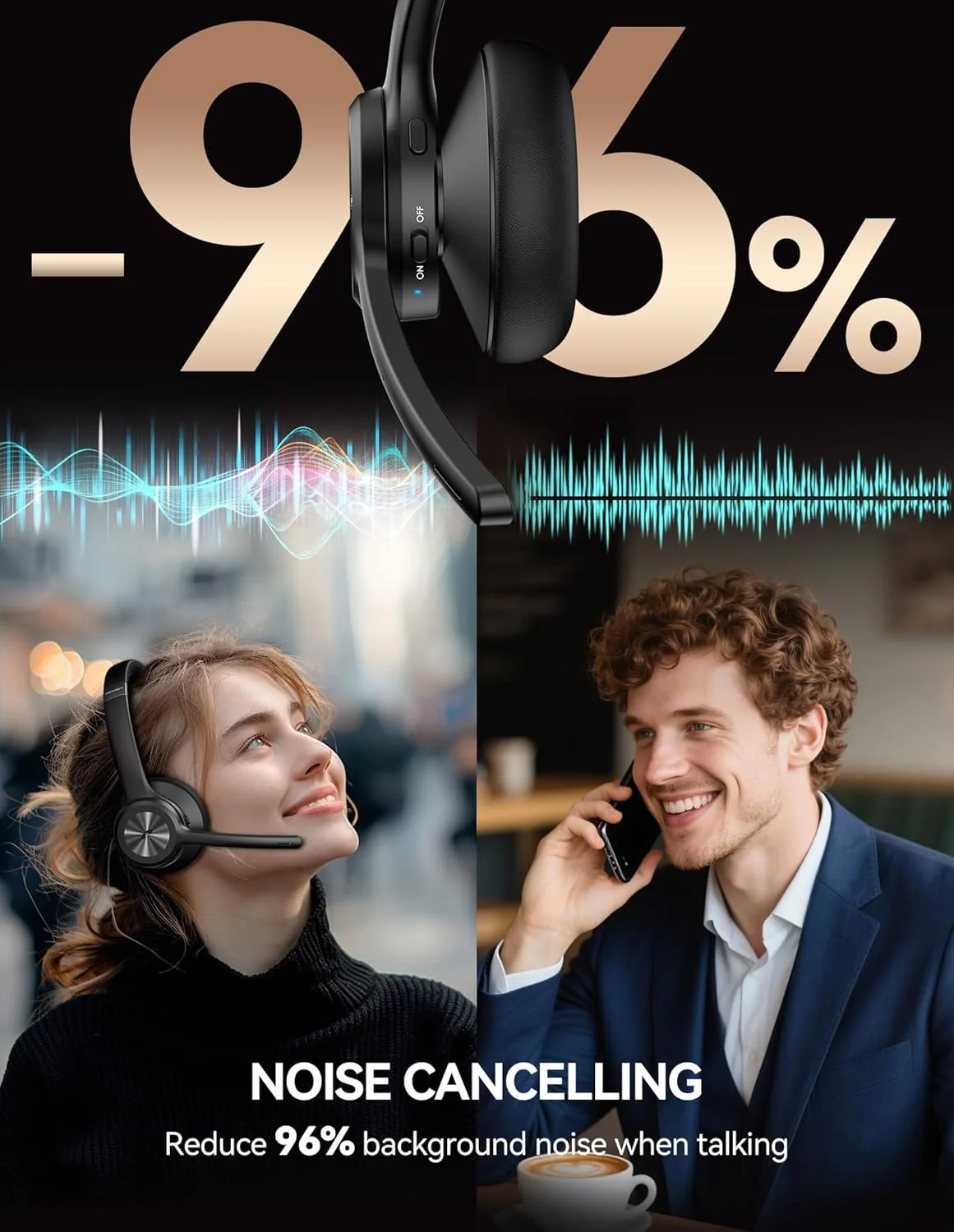 هدست بیسیم TECKNET با میکروفون برای کار - هدست بلوتوث V5.2 با میکروفون حذف نویز هوش مصنوعی، دکمه قطع صدا، 50 ساعت زمان کار، هدفون روی گوش برای مرکز تماس، دفتر، رانندگان هدست بیسیم TECKNET با میکروفون برای کار - هدست بلوتوث V5.2 با میکروفون حذف نویز هوش مصنوعی، دکمه قطع صدا، 50 ساعت زمان کار، هدفون روی گوش برای مرکز تماس، دفتر، رانندگان