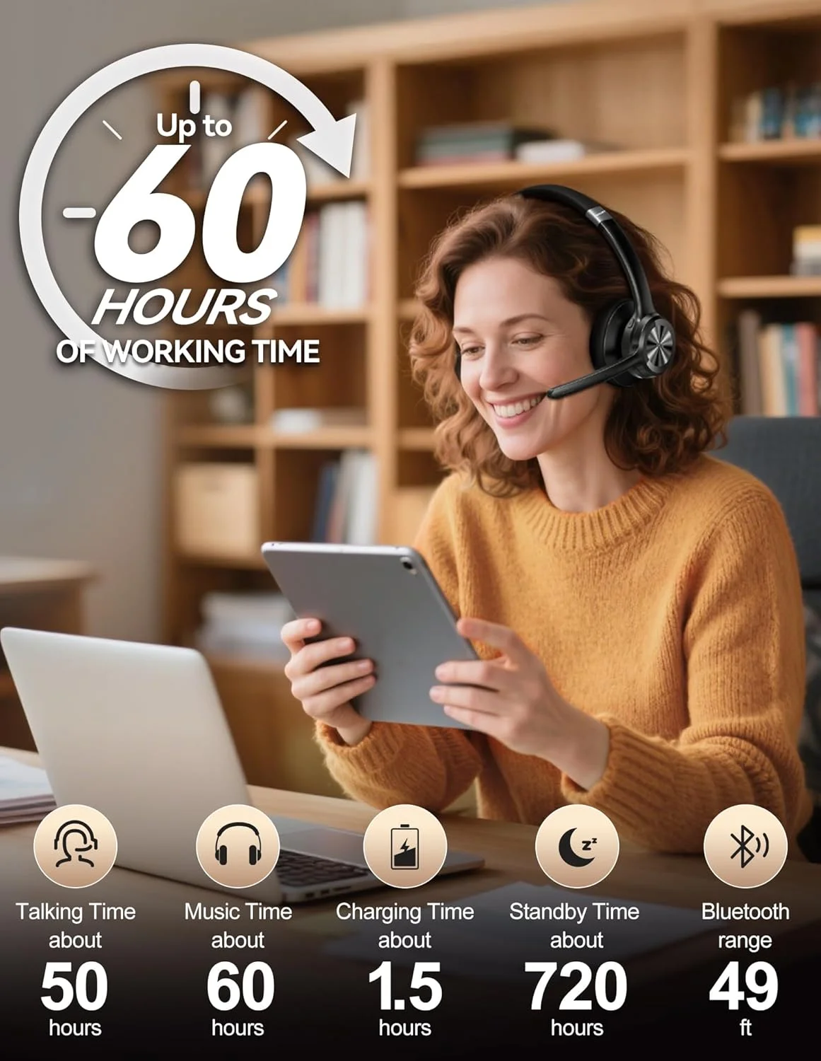 هدست بیسیم TECKNET با میکروفون برای کار - هدست بلوتوث V5.2 با میکروفون حذف نویز هوش مصنوعی، دکمه قطع صدا، 50 ساعت زمان کار، هدفون روی گوش برای مرکز تماس، دفتر، رانندگان هدست بیسیم TECKNET با میکروفون برای کار - هدست بلوتوث V5.2 با میکروفون حذف نویز هوش مصنوعی، دکمه قطع صدا، 50 ساعت زمان کار، هدفون روی گوش برای مرکز تماس، دفتر، رانندگان