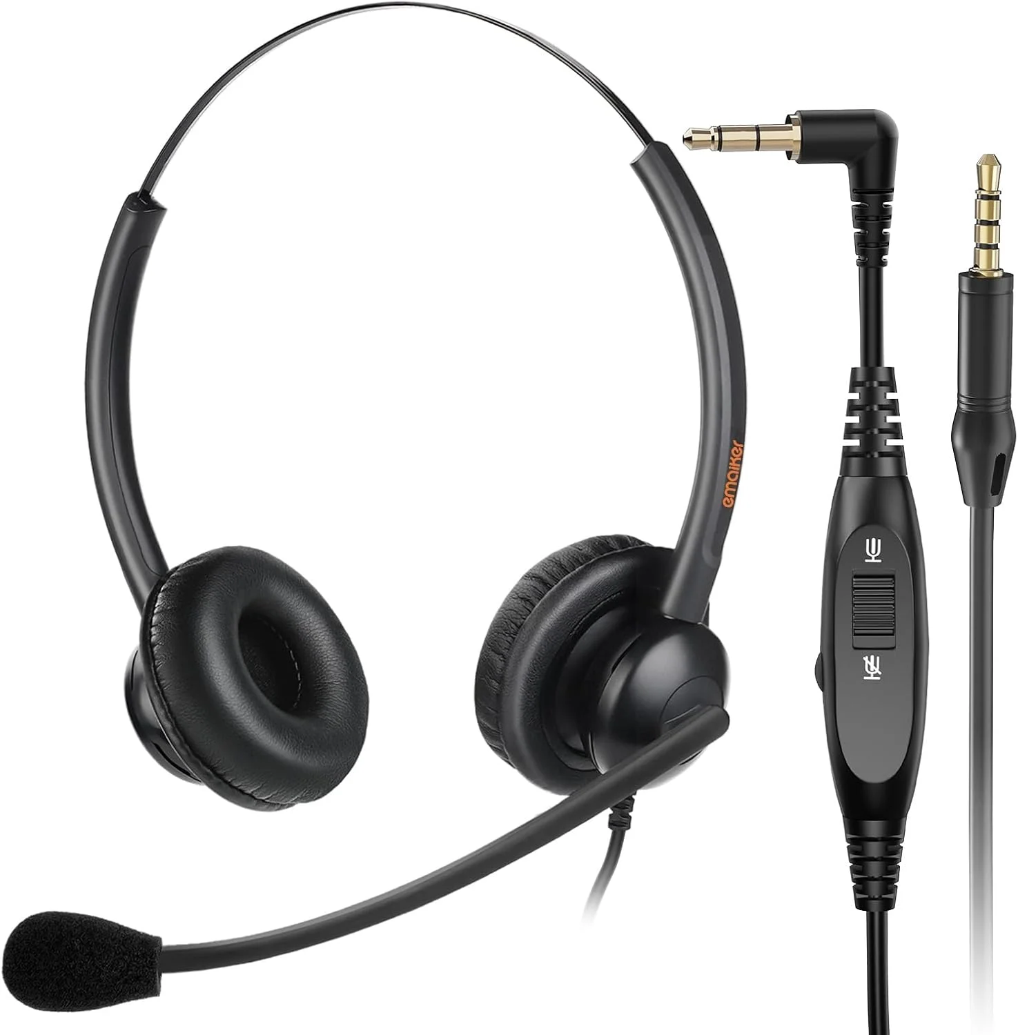 هدست تلفن سیمی با جک 2.5 میلی متری و دکمه قطع صدا برای تلفن های رومیزی IP اداری، سازگار با تلفن های بی سیم سیسکو، پلی کام، پاناسونیک، به همراه کابل جک 3.5 میلی متری تلفن همراه