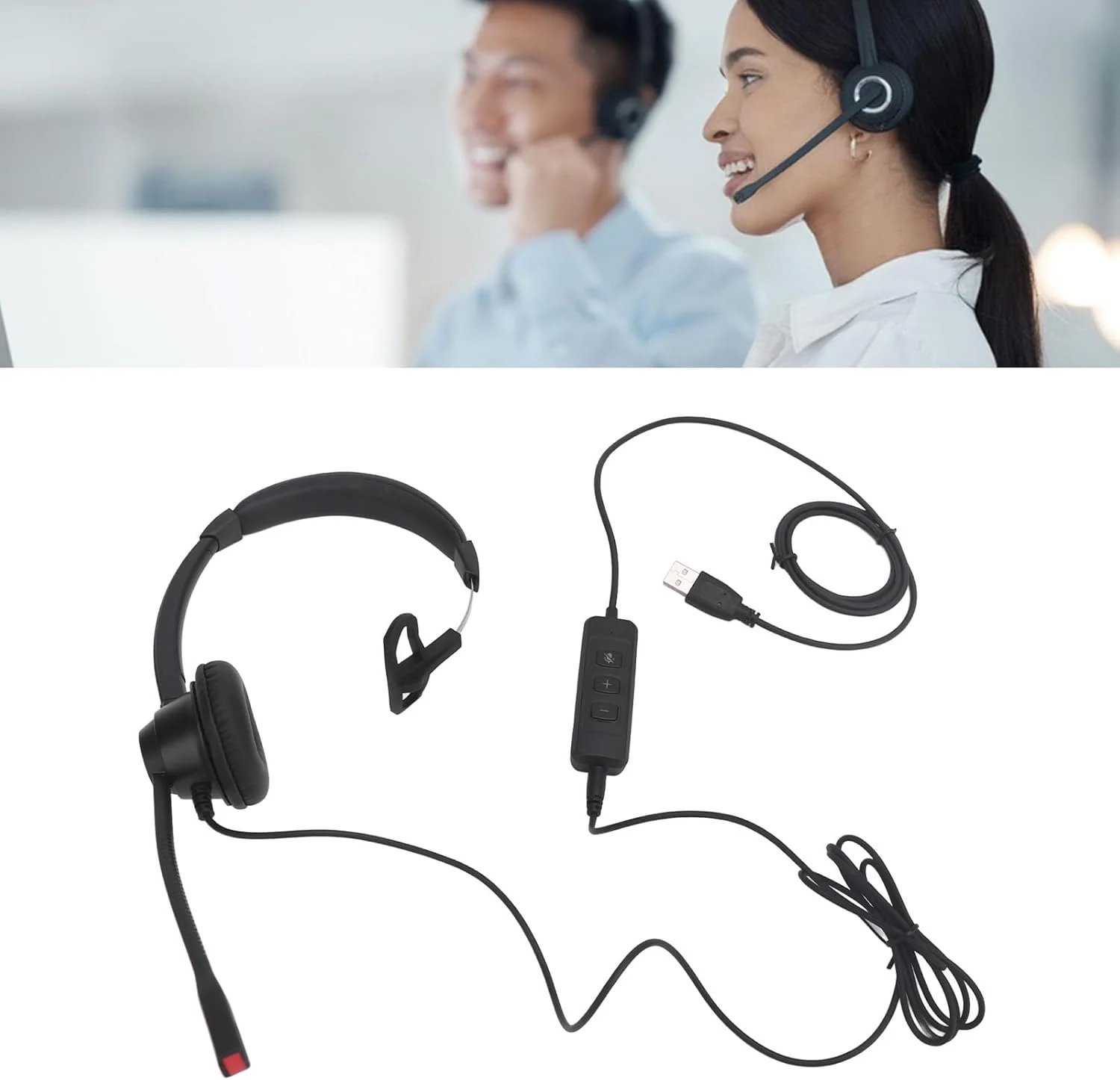 هدست تلفن با میکروفون حذف نویز، هدست تک گوش USB با آداپتور USB به USB C برای کامپیوتر، لپ تاپ، تلفن و تبلت، ایده آل برای خانه و...