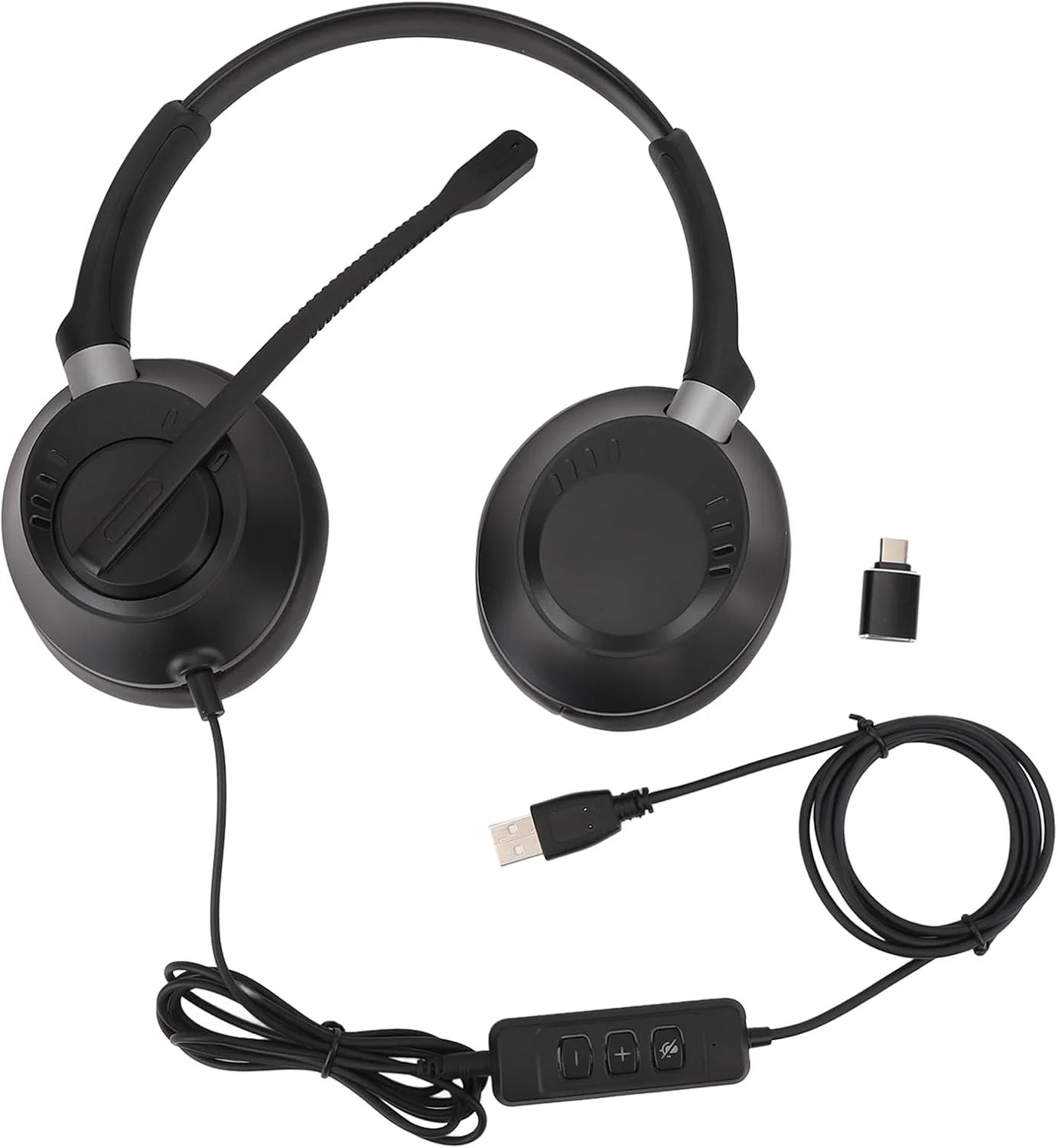 هدست تلفن سیمی، هدست USB با میکروفون حذف نویز برای لپ تاپ کامپیوتر، هدست استریو دو گوش کامپیوتر با آداپتور USB C و پلاگین 3.5 میلی متری