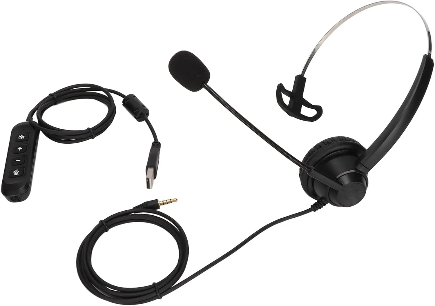 هدست تلفن، هدست USB با میکروفون، هدست تک گوش خدمات مشتری مدل H360‑3.5‑U901 با قابلیت تنظیم صدا و قطع صدا، هدست یک طرفه با کارت صدای USB، برای دستگاه های دارای درگاه