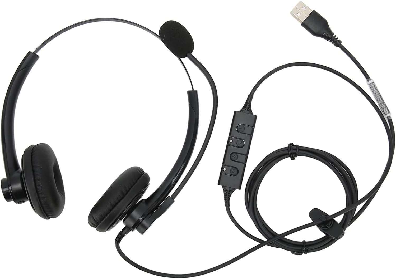 هدست تلفن سیمی با میکروفون حذف نویز، هدفون تجاری دو گوش برای خدمات مشتری مرکز تماس، کنترل خطی، صدای واضح، طراحی ارگونومیک، نرم و (USB)