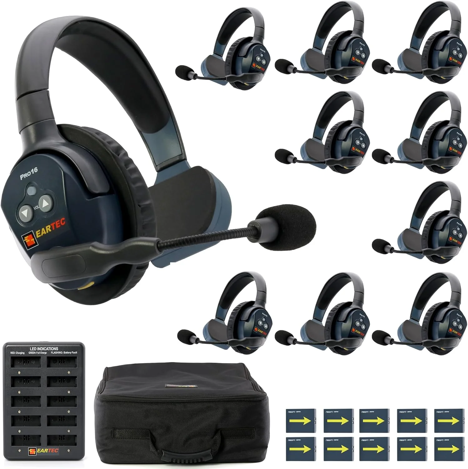 سیستم ارتباط داخلی بی سیم دوربرد EARTEC Ultralite PRO16 ETP10S - 10 هدست تک گوش، برد تا 800 متر، 2.4 گیگاهرتز، شرکت آمریکایی