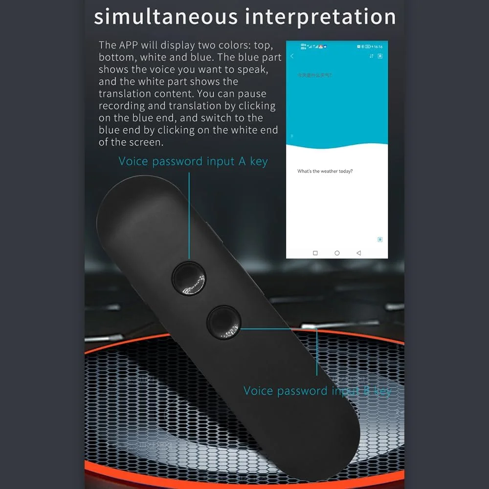 دستگاه مترجم زبان قابل حمل با پشتیبانی از ۹۷ زبان، ترجمه صوتی آنلاین، تفسیر همزمان، ترجمه متن و عکس از طریق اپلیکیشن، تبدیل گفتار به متن، مناسب برای یادگیری، سفر، ارتباطات تجاری