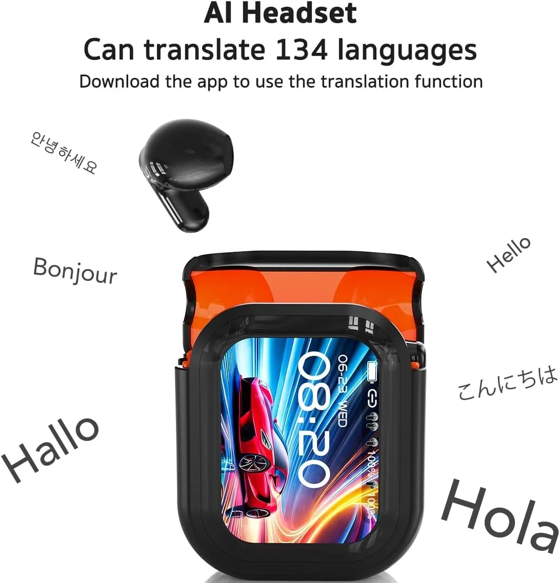 هدفون‌های بی‌سیم NE20، مدل 2025 6.0 Pro NE20 با قابلیت ترجمه همزمان، هدفون‌های بلوتوث 6.0 AI، صفحه نمایش لمسی LCD، صدای استریو HD، مقاوم در برابر آب IPX6 (سفید)