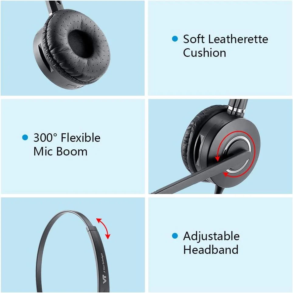 هدست VT QD با جک 3.5 میلی‌متری و آداپتور USB-C برای کامپیوتر، تلفن همراه، تبلت، جک 2.5 میلی‌متری سازگار با تلفن‌های IP پاناسونیک-سیسکو-AT&T-پلی‌کام-گرنداستریم و غیره، با قطع صدا، کنترل صدا (تک گوش)