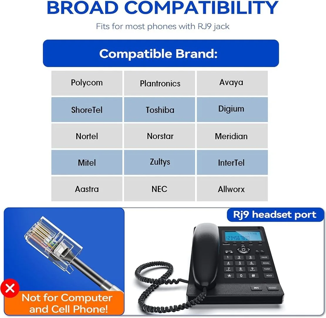 هدست تلفن سیمی تک گوش Wantek با میکروفون حذف نویز برای تلفن های رومیزی ShoreTel Plantronics Polycom Zultys Toshiba NEC Aspire Dterm Nortel Norstar Meridian Siemens ROLM Packet8
