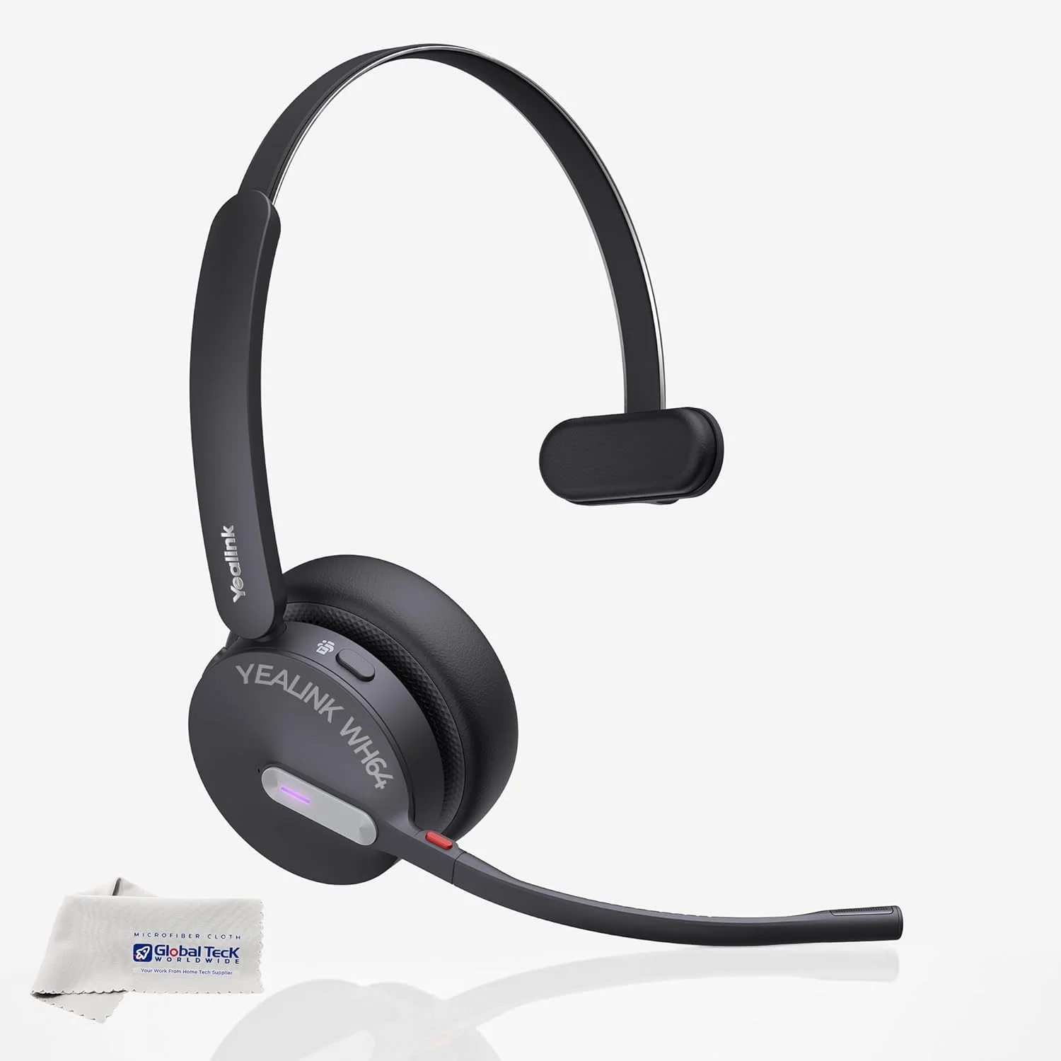 هدست بی سیم دکت و بلوتوث یالینک مدل WH64 MS Mono، سازگار با Teams و Zoom، دارای فناوری Acoustic Shield 2.0، حذف نویز 3 میکروفونی، راحتی در تمام طول روز، اتصال آسان به کامپیوتر، تلفن و پلتفرم های UC، باتری با عمر طولانی