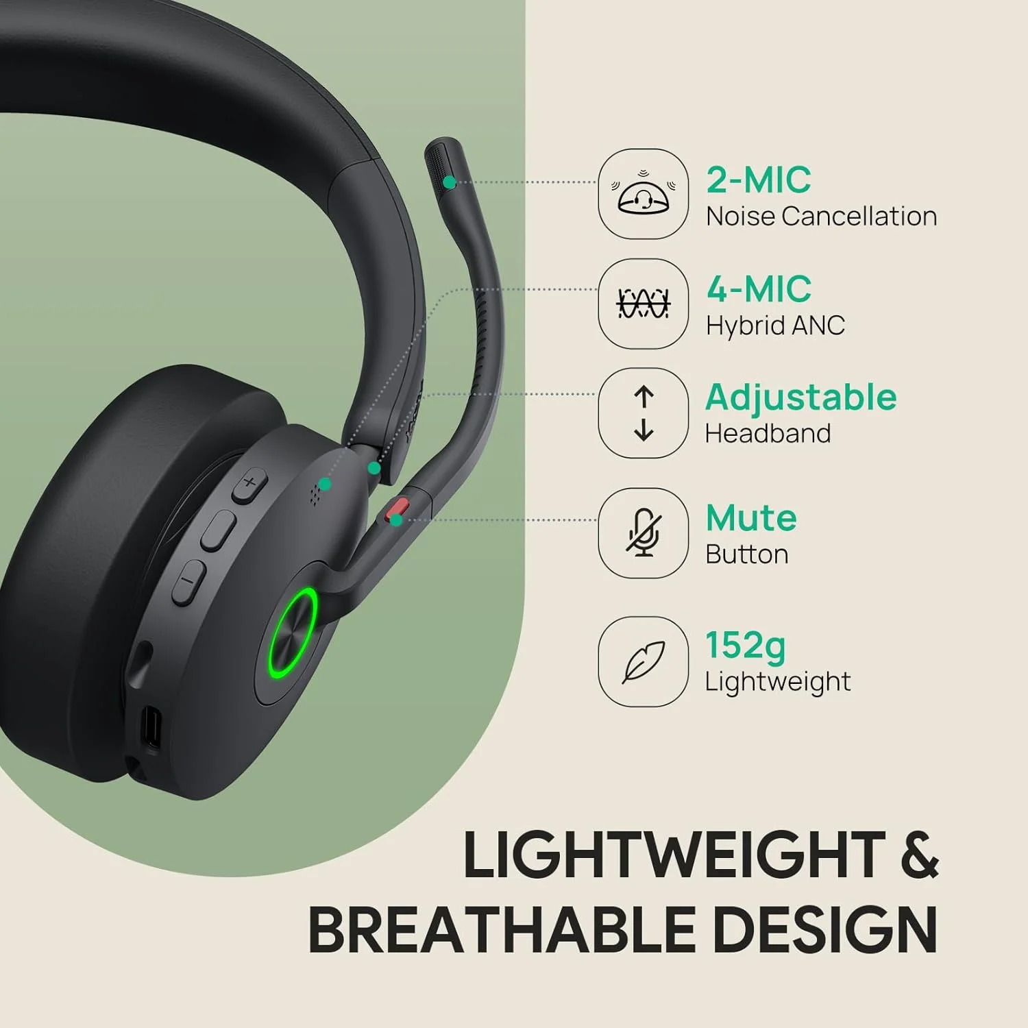 هدست بی سیم حذف نویز فعال Yealink BH74 با میکروفون برای کار، فناوری ANC هیبریدی 6 میکروفون، هدست های دارای گواهی Microsoft Teams Premium Open Office بلوتوث 5.3، تا 32 ساعت مکالمه، سازگار با UC