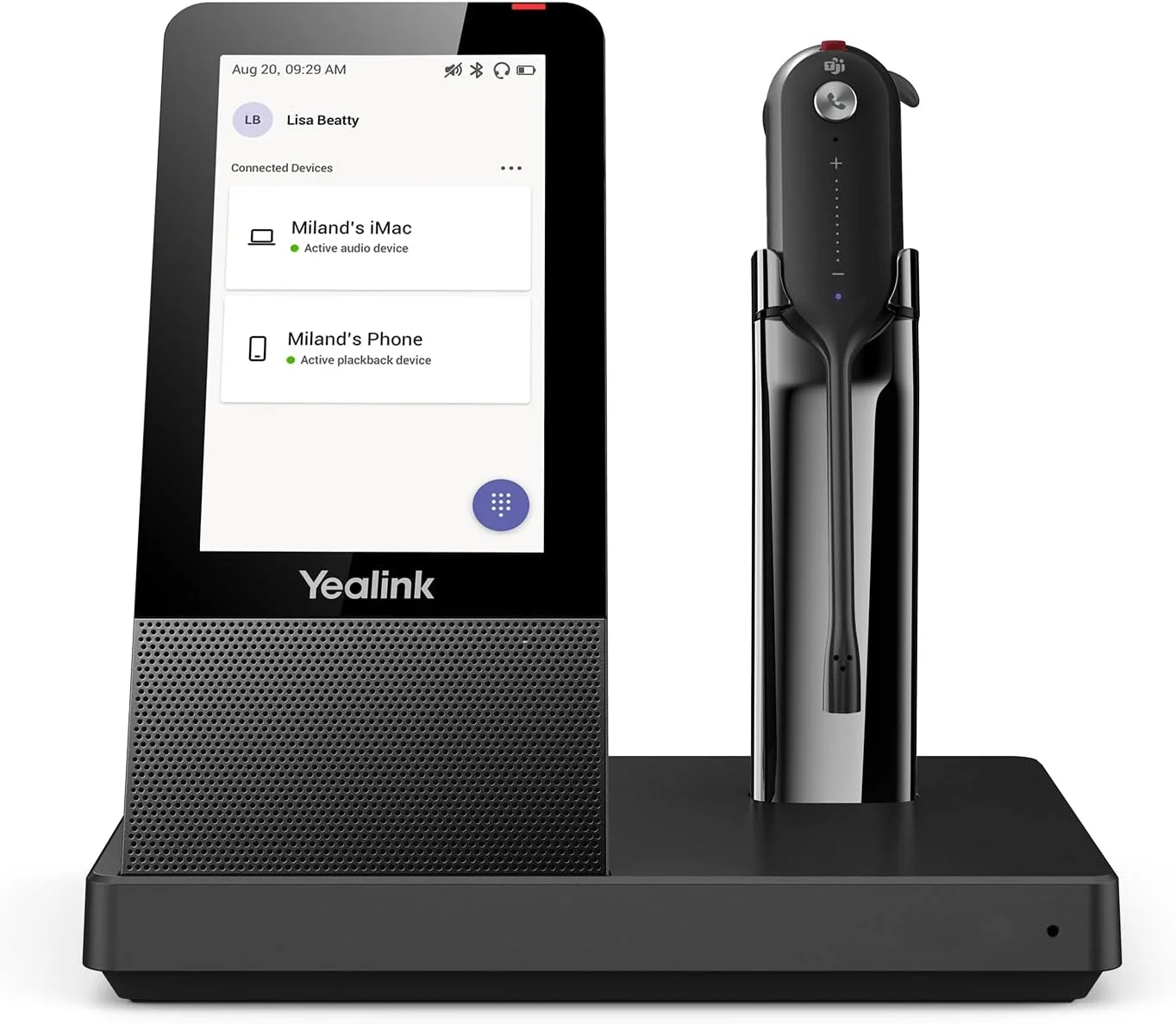 هدست بی سیم دکت یالینک WH67، دارای گواهی Teams، سازگار با تلفن رومیزی، کامپیوتر، تلفن همراه، هدست بلوتوث تک گوش (مونو) اداری، میکروفون حذف نویز، برد 120 متر، 8 ساعت مکالمه