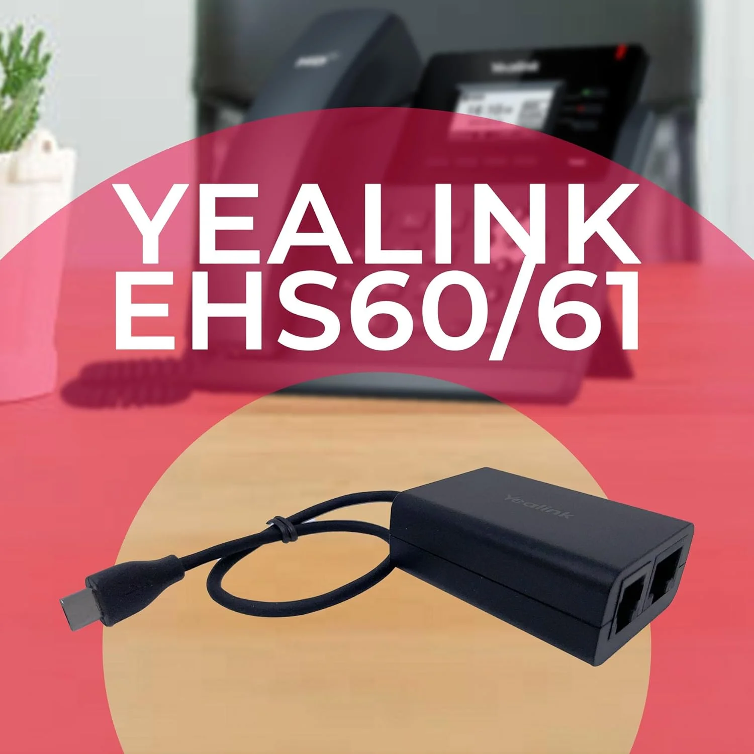 آداپتور هدست بی‌سیم Yealink EHS61 - سازگار با Mitel، Unify، Poly، Yealink T2X و T4XG، اتصال آسان، کنترل تماس از راه دور (پاسخ و قطع تماس)، سازگار با هدست Yealink DECT - همراه با دستمال GTW