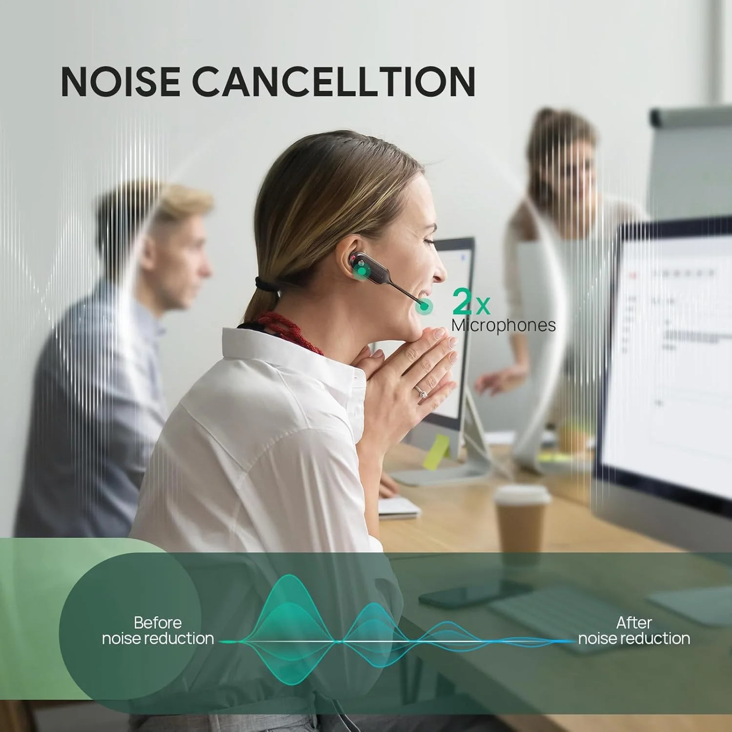 هدست بی سیم دکت یالینک WH67، دارای گواهی Teams، سازگار با تلفن رومیزی، کامپیوتر، تلفن همراه، هدست بلوتوث تک گوش (مونو) اداری، میکروفون حذف نویز، برد 120 متر، 8 ساعت مکالمه