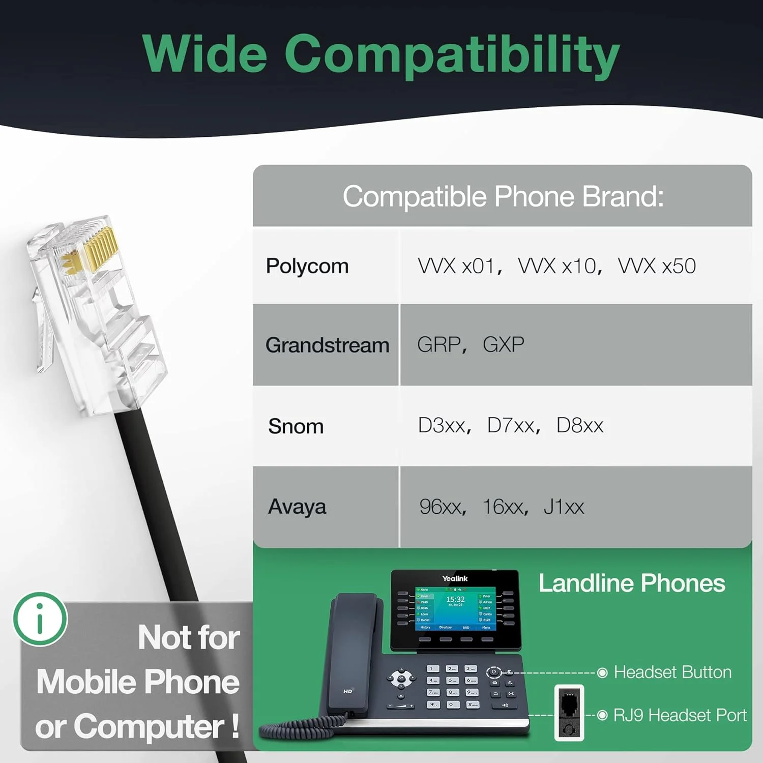 هدست Yealink با میکروفون RJ9 برای تلفن VoIP، هدست سیمی دارای گواهینامه Teams مدل YHS34 با قابلیت حذف نویز (YHS34-MONO، مشکی)
