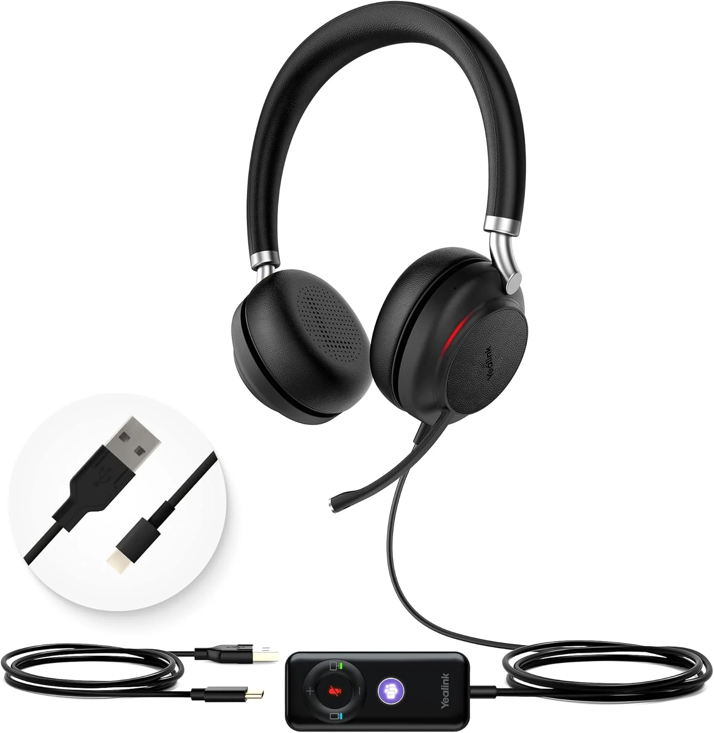 هدست بلوتوثی و سیمی USB یالینک UH38، هدست کاری با میکروفون حذف نویز، دارای گواهینامه Teams، مناسب و راحت، اتصال دوگانه برای کامپیوتر و دستگاه های تلفن همراه، دارای چراغ اشغال دوگانه