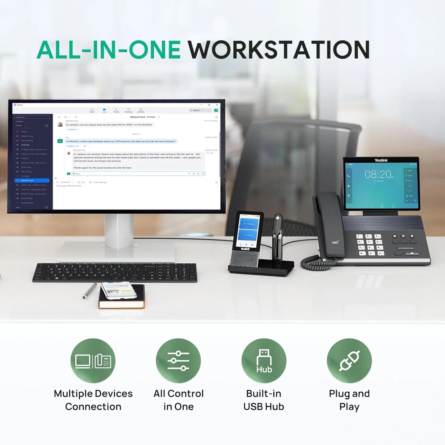 هدست تلفن یالینک مدل WH67 UC DECT، مشکی، با سیم هدست تلفن یالینک مدل WH67 UC DECT، مشکی، با سیم
