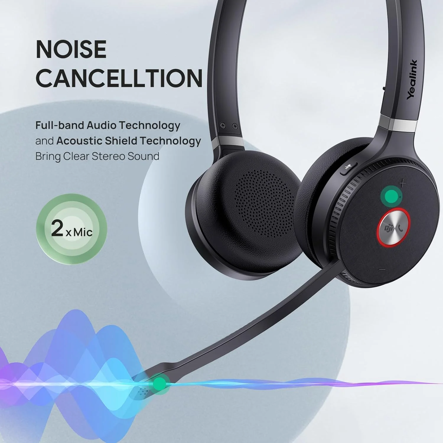 هدست بی سیم دوگانه Yealink WH62 DECT با برد 160 متر، دارای گواهی Zoom و پلتفرم UC، هدست کاری با میکروفون دوگانه حذف نویز برای تلفن IP و کامپیوتر، کنترل تماس هدست اداری، زنگ، 14 ساعت زمان مکالمه