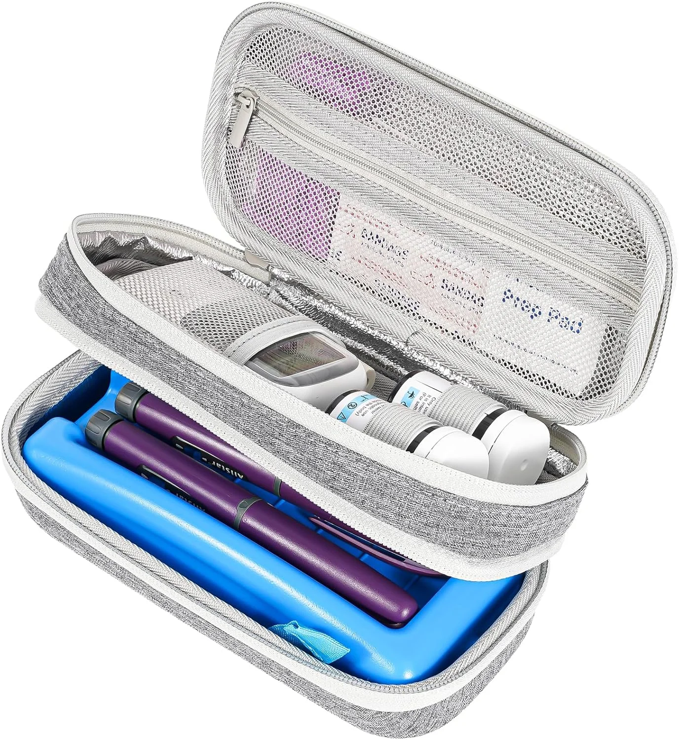کیف خنک نگهدارنده انسولین ProCase با 2 کیسه یخ، سازمان دهنده جمع و جور داروی دیابت برای قلم سرنگ انسولین و کیت سوزن تست - خاکستری کیف خنک نگهدارنده انسولین ProCase با 2 کیسه یخ، سازمان دهنده جمع و جور داروی دیابت برای قلم سرنگ انسولین و کیت سوزن تست - خاکستری