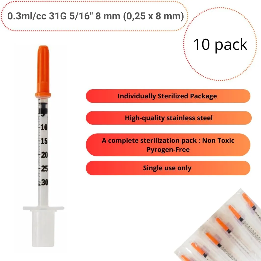 بسته 10 عددی لوله پلاستیکی 0.3 میلی لیتر/سی سی 31G 5/16 اینچ (8 میلی متر)، لوازم جانبی آزمایشگاهی، ابزار اندازه گیری چند منظوره، بسته بندی جداگانه (0.3ml/cc 31G 5/16") بسته 10 عددی لوله پلاستیکی 0.3 میلی لیتر/سی سی 31G 5/16 اینچ (8 میلی متر)، لوازم جانبی آزمایشگاهی، ابزار اندازه گیری چند منظوره، بسته بندی جداگانه (0.3ml/cc 31G 5/16")