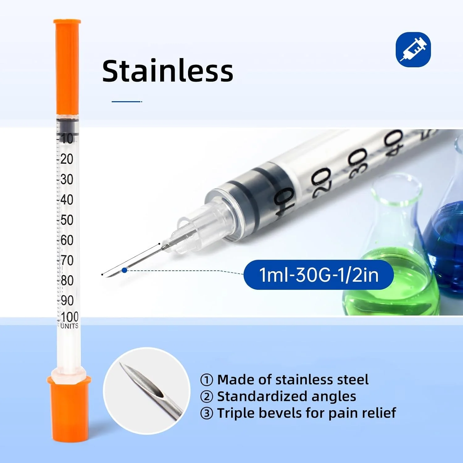 سرنگ ۱ میلی لیتری با سوزن، بسته ۱۰۰ عددی، لوازم آزمایشگاهی یکبار مصرف، سرنگ ۳۰ گیج با سوزن ۱/۲ اینچی، بسته بندی جداگانه سرنگ ۱ میلی لیتری با سوزن، بسته ۱۰۰ عددی، لوازم آزمایشگاهی یکبار مصرف، سرنگ ۳۰ گیج با سوزن ۱/۲ اینچی، بسته بندی جداگانه
