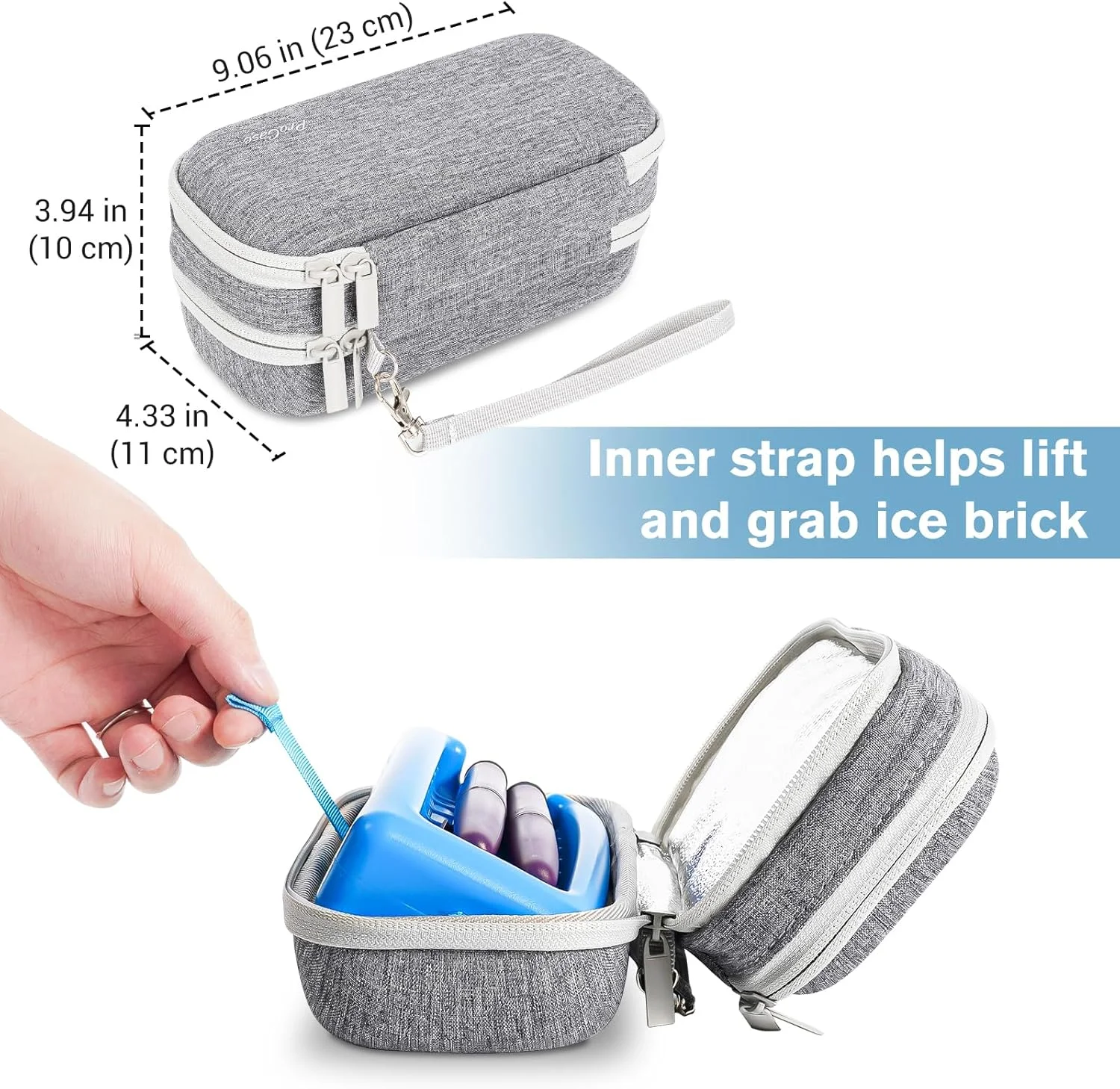 کیف خنک نگهدارنده انسولین ProCase با 2 کیسه یخ، سازمان دهنده جمع و جور داروی دیابت برای قلم سرنگ انسولین و کیت سوزن تست - خاکستری