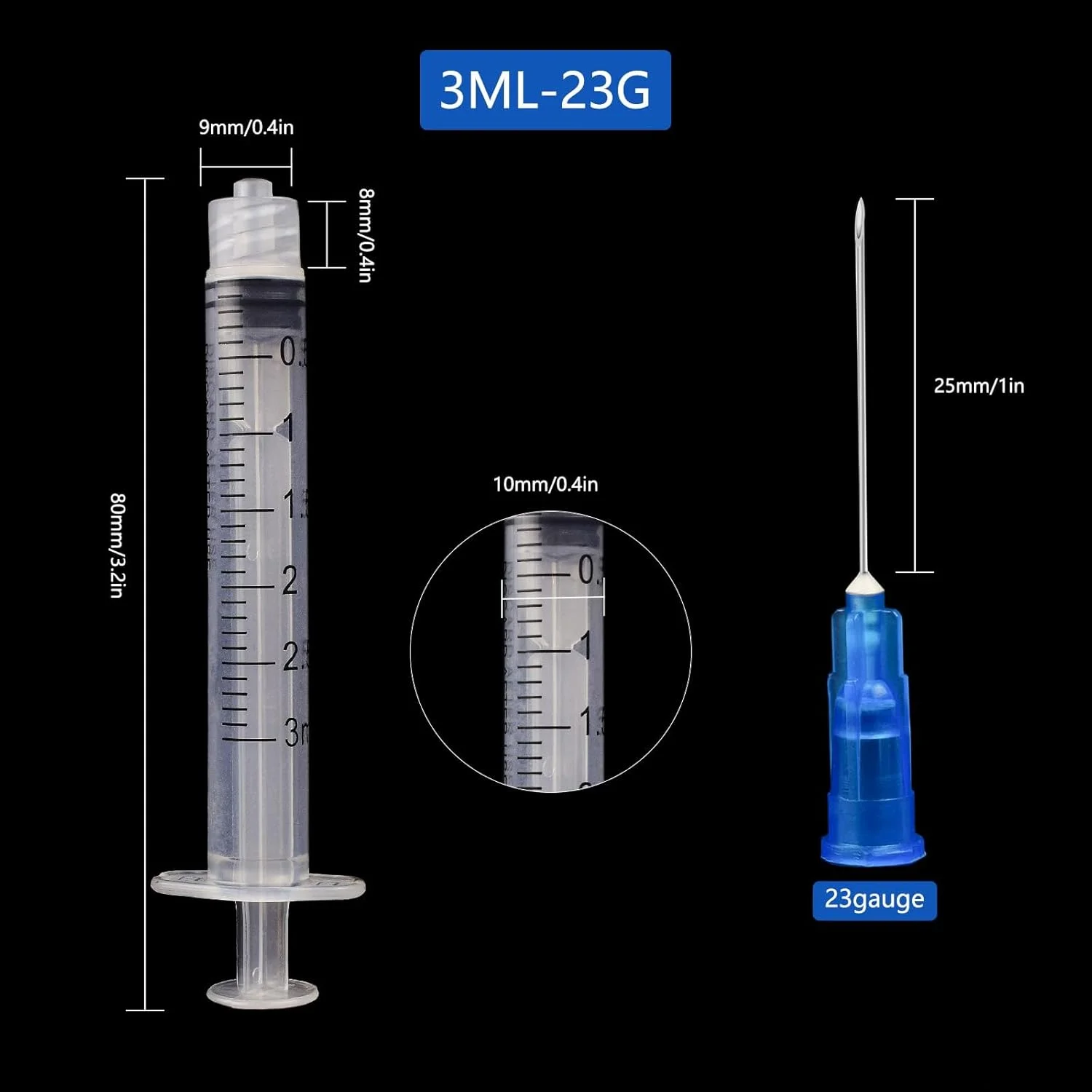 سرنگ های یکبار مصرف 3 میلی لیتری با سوزن 23Ga 1 اینچی برای مصارف صنعتی و آزمایشگاهی، بسته بندی جداگانه، بسته 20 عددی