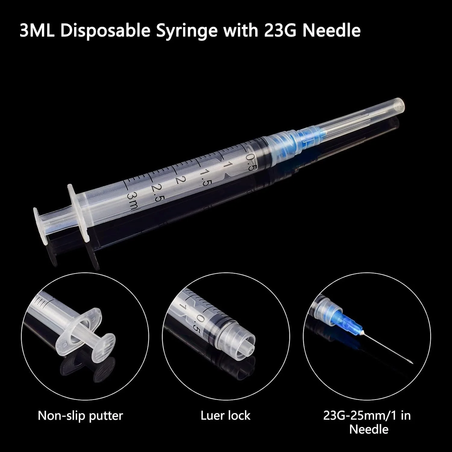 سرنگ های یکبار مصرف 3 میلی لیتری با سوزن 23Ga 1 اینچی برای مصارف صنعتی و آزمایشگاهی، بسته بندی جداگانه، بسته 20 عددی