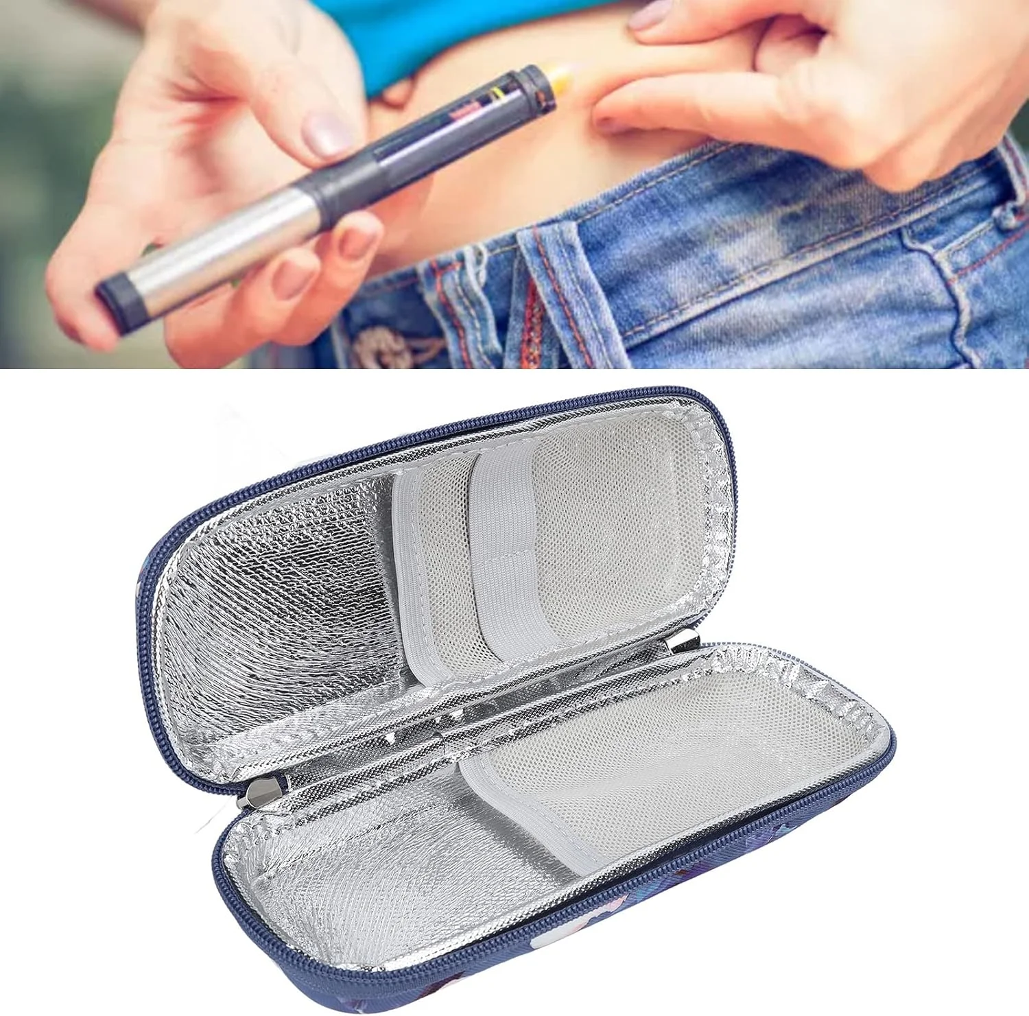 کیف عایق حرارتی انسولین، کیف مسافرتی انسولین، کیف خنک نگهدارنده انسولین برای قلم های انسولین، سرنگ های دیابت، انسولین، داروها و سوزن های آدرنالین (بدون بسته یخ) (طرح گل)