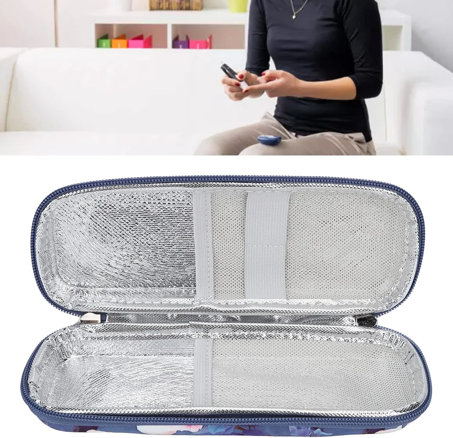 کیف عایق حرارتی انسولین، کیف مسافرتی انسولین، کیف خنک نگهدارنده انسولین برای قلم های انسولین، سرنگ های دیابت، انسولین، داروها و سوزن های آدرنالین (بدون بسته یخ) (طرح گل)