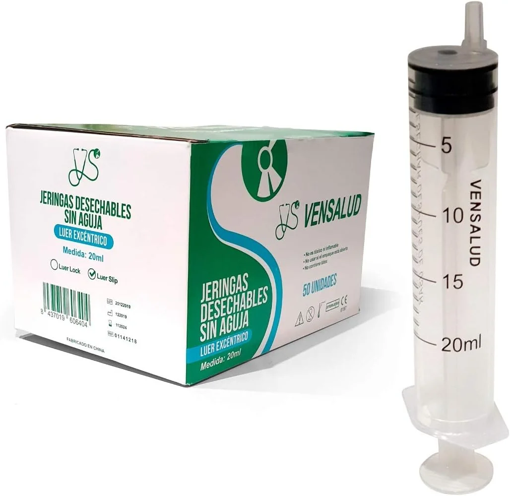 VENSALUD | سرنگ های یکبار مصرف بدون سوزن و بدون لاتکس | Luer Slip | مخروط غیرمرکزی | سرنگ استریل برای غذای حیوانات خانگی، آزمایشگاه، دامپزشکی | اندازه گیری دقیق | 50 عدد | 20 میلی لیتر VENSALUD | سرنگ های یکبار مصرف بدون سوزن و بدون لاتکس | Luer Slip | مخروط غیرمرکزی | سرنگ استریل برای غذای حیوانات خانگی، آزمایشگاه، دامپزشکی | اندازه گیری دقیق | 50 عدد | 20 میلی لیتر
