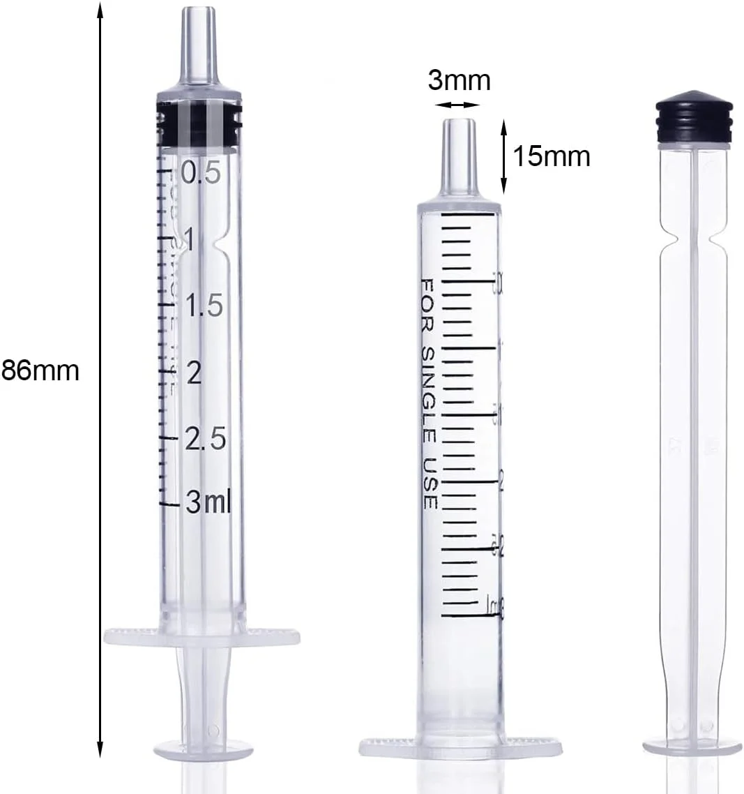بسته 100 عددی سرنگ پلاستیکی 3 میلی لیتری، ابزار سرنگ اندازه گیری مایع، مهر و موم شده جداگانه با اندازه گیری برای آزمایشگاه های علمی، اندازه گیری مایعات، تغذیه حیوانات خانگی، روغن یا اپلیکاتور چسب (3 میلی لیتر)