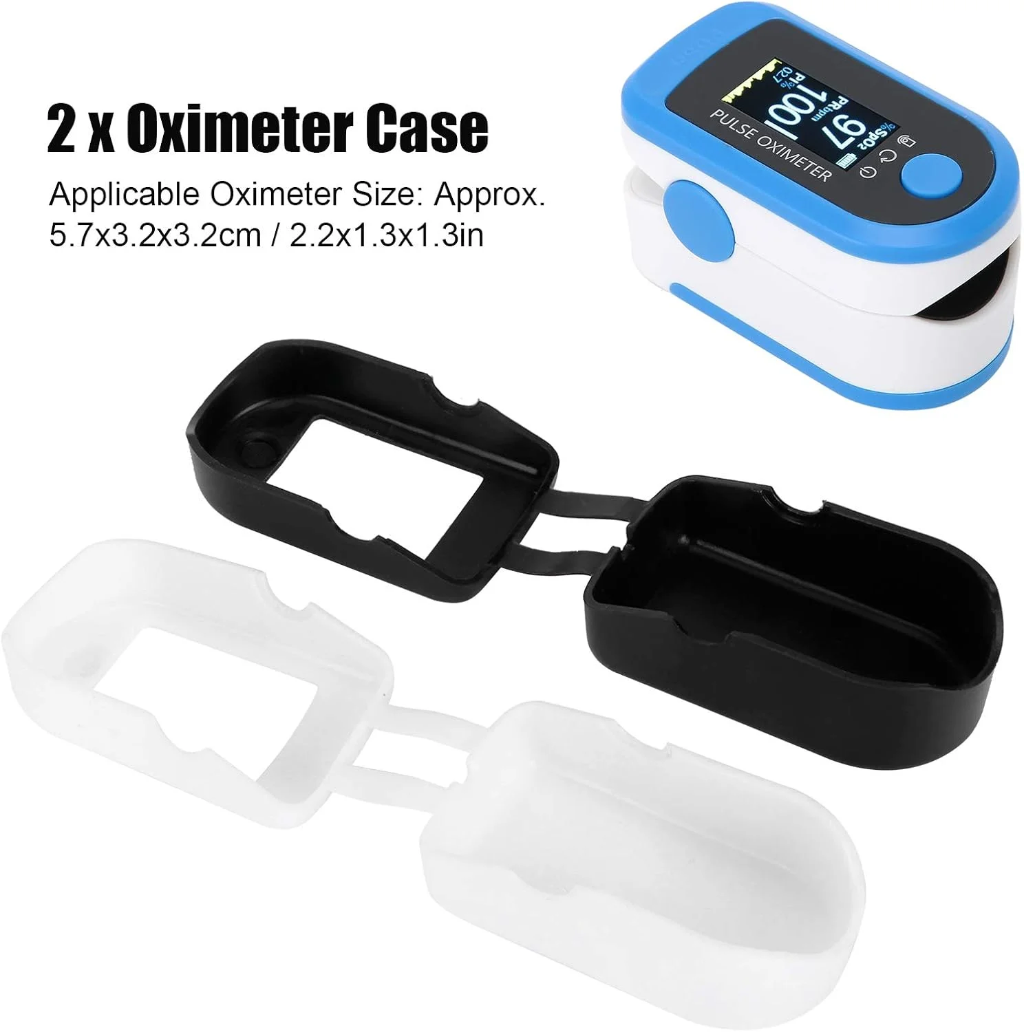 دو عدد روکش سیلیکونی پالس اکسیمتر انگشتی، محافظ قابل حمل برای مسافرت و منزل (سفید مشکی)