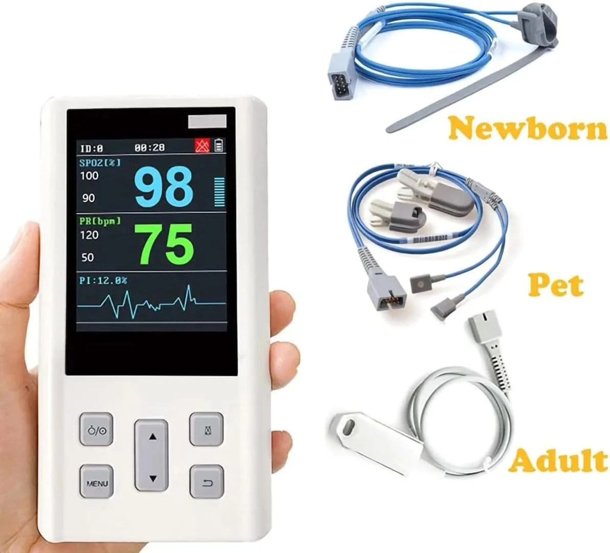 دستگاه پالس اکسیمتر دامپزشکی FOXCUP Caphstion قابل حمل برای حیوانات، مانیتور ضربان نبض SPO2 با قابلیت هشدار 24 ساعته (H100 برای بزرگسالان)
