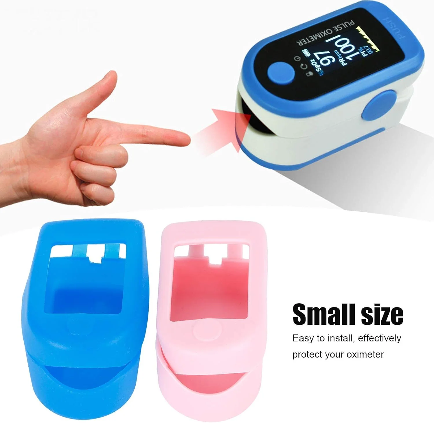 محافظ دستگاه سنجش میزان اکسیژن خون اوکا، سایز کوچک، نصب آسان، مقاوم در برابر سایش، مناسب برای مسافرت و منزل (آبی + صورتی)