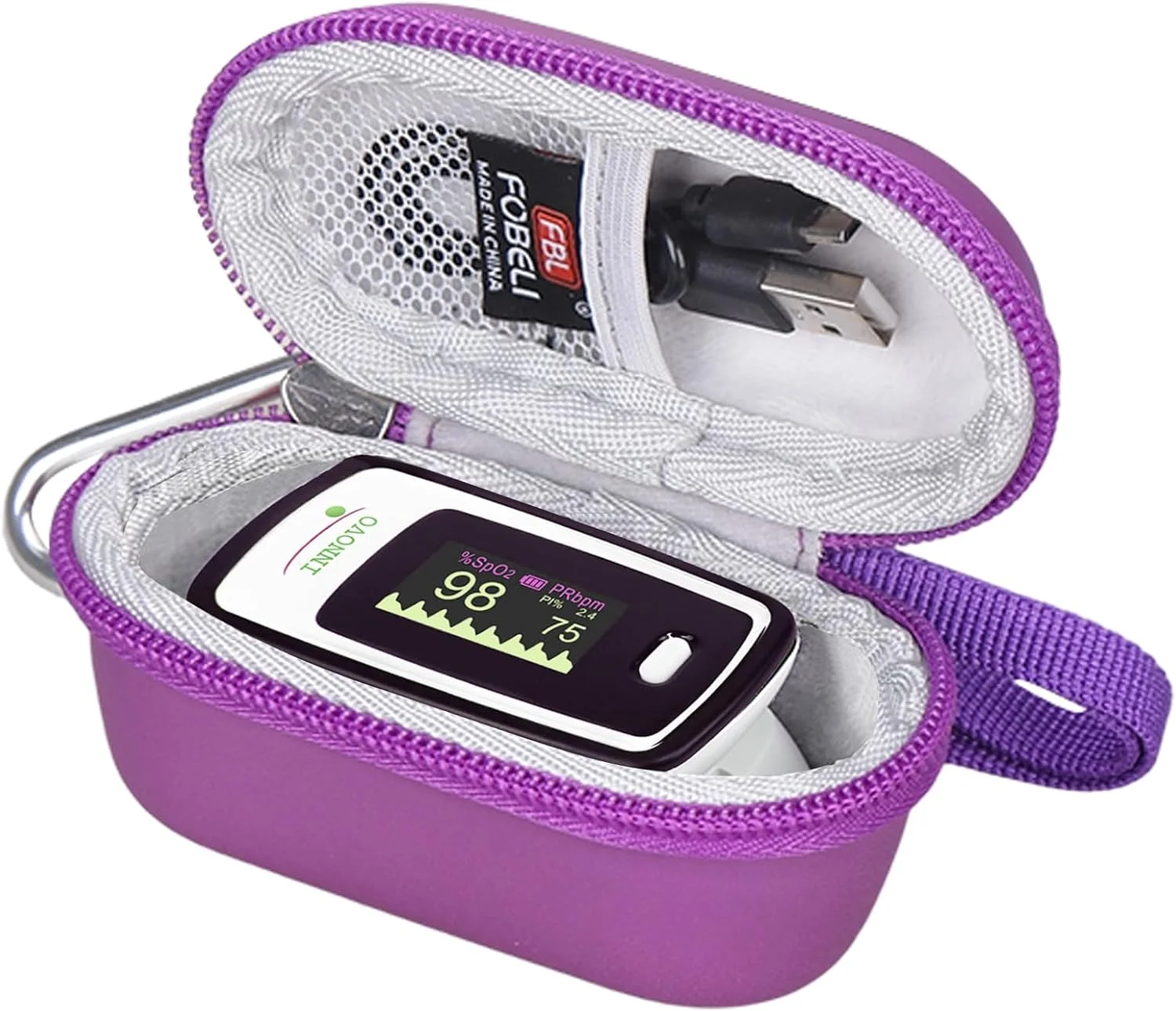 کیف محافظ انگشتی پالس اکسی متر FBLFOBELI، مناسب برای Innovo Deluxe iP900AP / Zacurate Pro Series 500DL 500BL، برای دستگاه مانیتور اکسیژن خون کودکان کوچک، 11x5.6x6.1 سانتی متر، فقط کیف (بنفش)