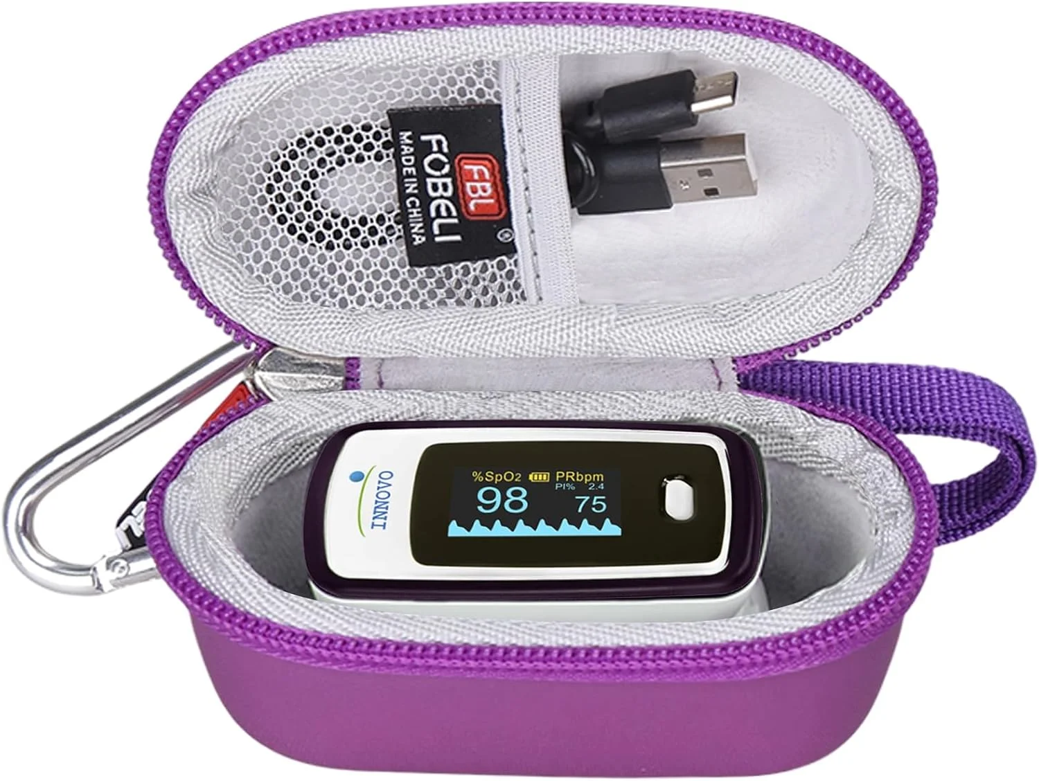 کیف محافظ انگشتی پالس اکسی متر FBLFOBELI، مناسب برای Innovo Deluxe iP900AP / Zacurate Pro Series 500DL 500BL، برای دستگاه مانیتور اکسیژن خون کودکان کوچک، 11x5.6x6.1 سانتی متر، فقط کیف (بنفش)