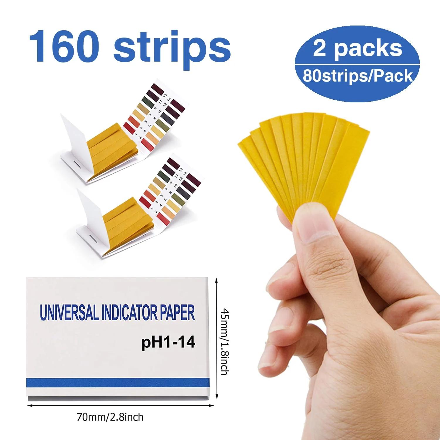 کاغذ تست پی اچ HomEnjoy، 160 عدد، محدوده کامل 1-14، کاغذ تورنسل تست پی اچ جهانی برای آب، بزاق، شراب، ادرار، خاک، 2 بسته نوار پی اچ و 6 واحد