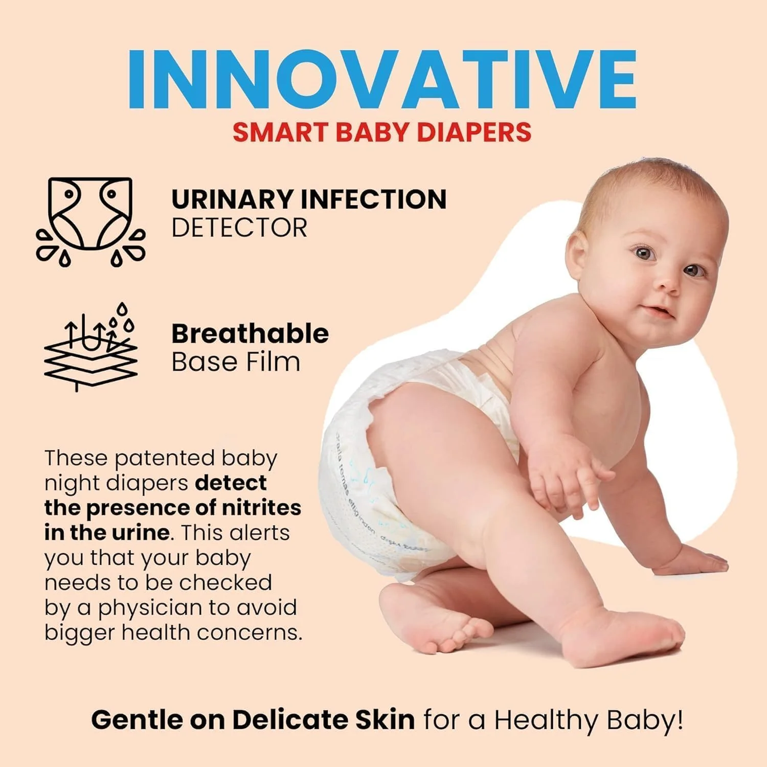 تشخیص دهنده عفونت ادراری برای نوزادان | پوشک هوشمند پاین اسمارت | تشخیص زودهنگام نشانگر نیترات | پوشک تست | پوشک یکبار مصرف با نوار تغییر رنگ (سایز 4)