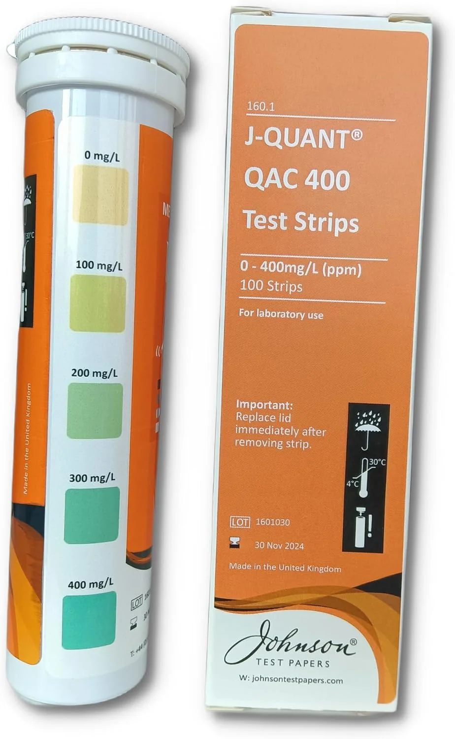 نوار تست جانسون QAC 400، 160.1، J-Quant، 0 تا 400 PPM، 100 نوار در هر ویال نوار تست جانسون QAC 400، 160.1، J-Quant، 0 تا 400 PPM، 100 نوار در هر ویال