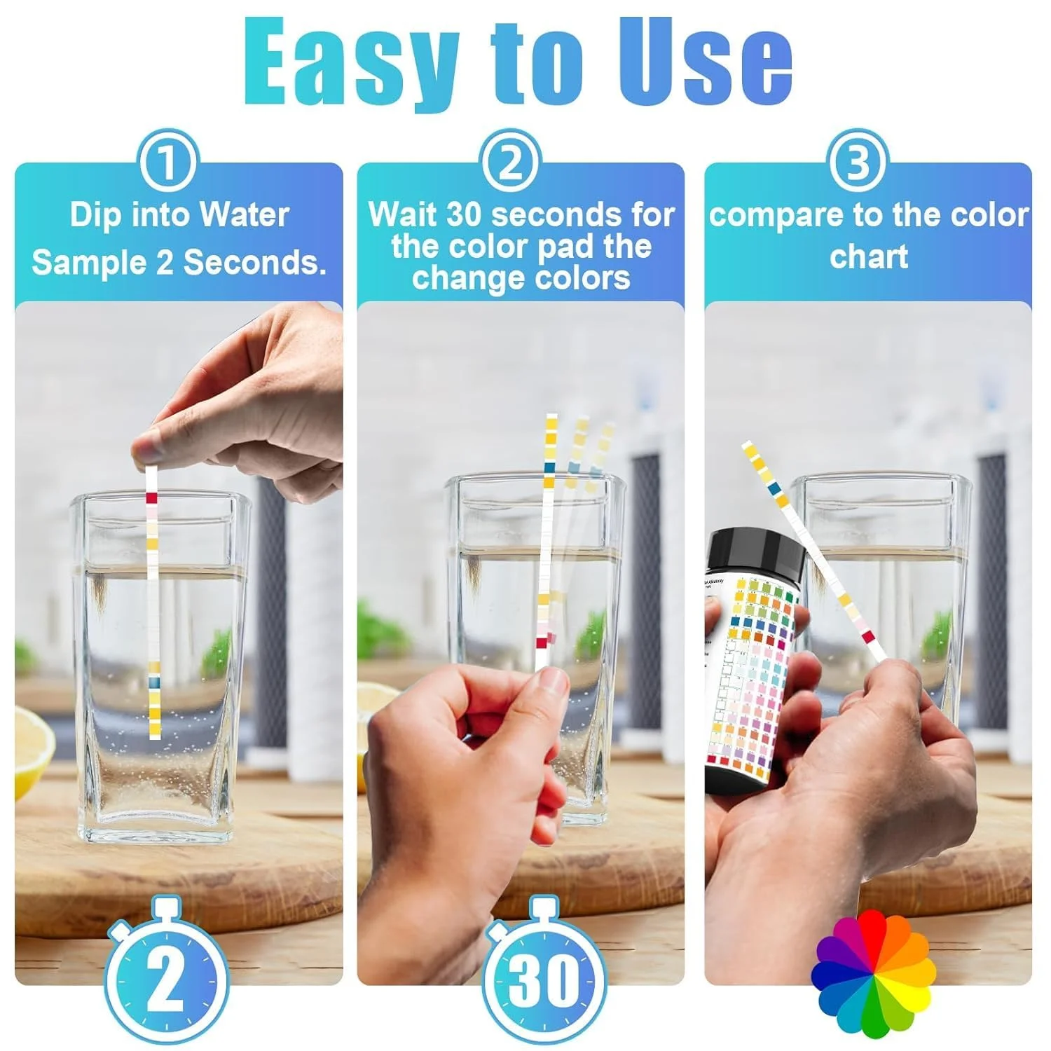 کیت های تست آب آشامیدنی - 50 نوار 12 در 1 برای چاه، نوارهای تست آب با سختی، pH، سرب، آهن، مس، کلر و موارد دیگر. سلامت پوست و کیفیت زندگی را تضمین کنید. (کیفیت آب)