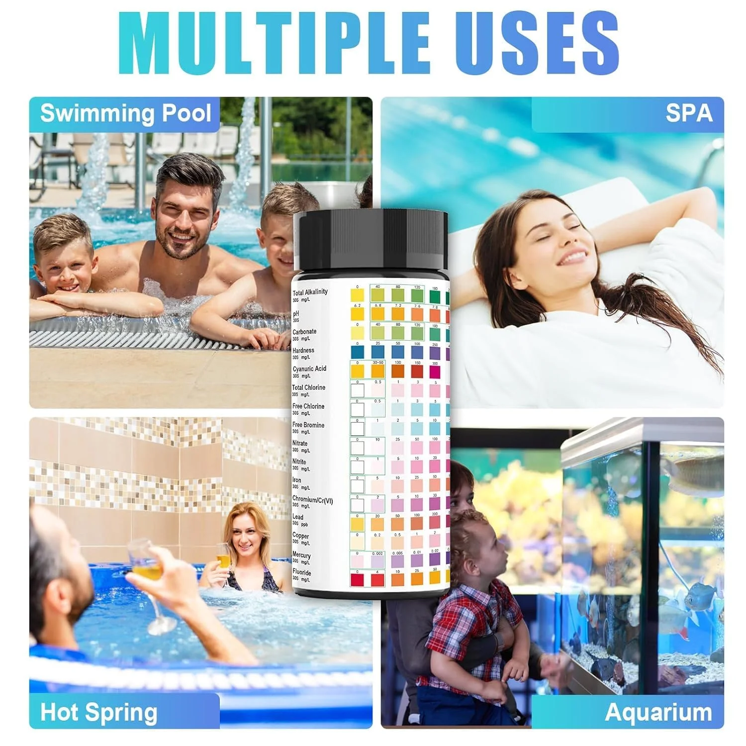 کیت های تست آب آشامیدنی - 50 نوار 12 در 1 برای چاه، نوارهای تست آب با سختی، pH، سرب، آهن، مس، کلر و موارد دیگر. سلامت پوست و کیفیت زندگی را تضمین کنید. (کیفیت آب)