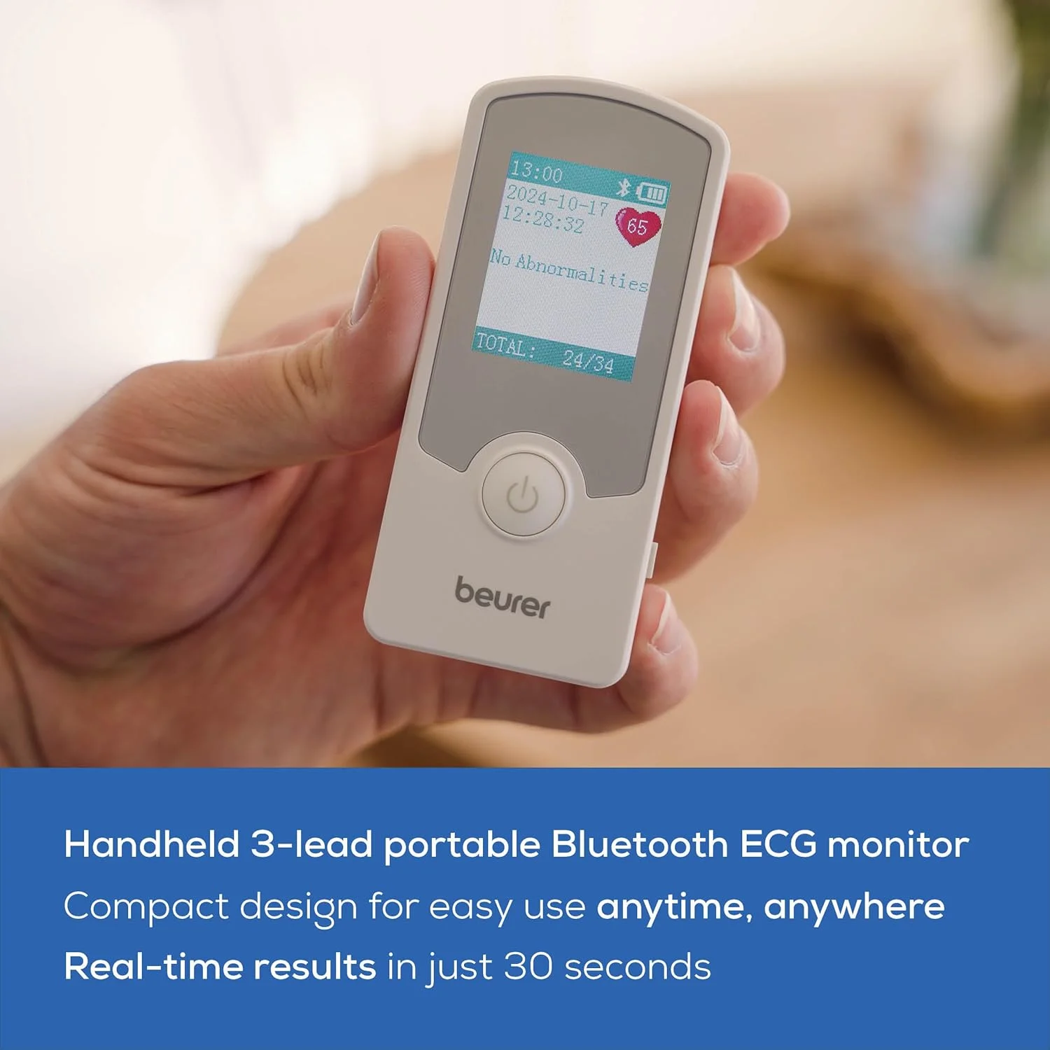 دستگاه نوار قلب قابل حمل Beurer Cardio Companion - دستگاه نوار قلب 3 لید، تشخیص ضربان قلب نامنظم، نتایج سریع در 30 ثانیه، بلوتوث با برنامه، باتری قابل شارژ، ME75