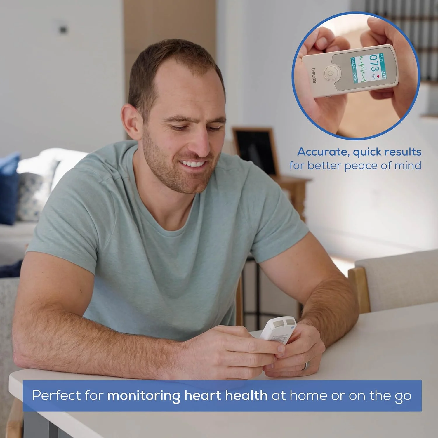 دستگاه نوار قلب قابل حمل Beurer Cardio Companion - دستگاه نوار قلب 3 لید، تشخیص ضربان قلب نامنظم، نتایج سریع در 30 ثانیه، بلوتوث با برنامه، باتری قابل شارژ، ME75