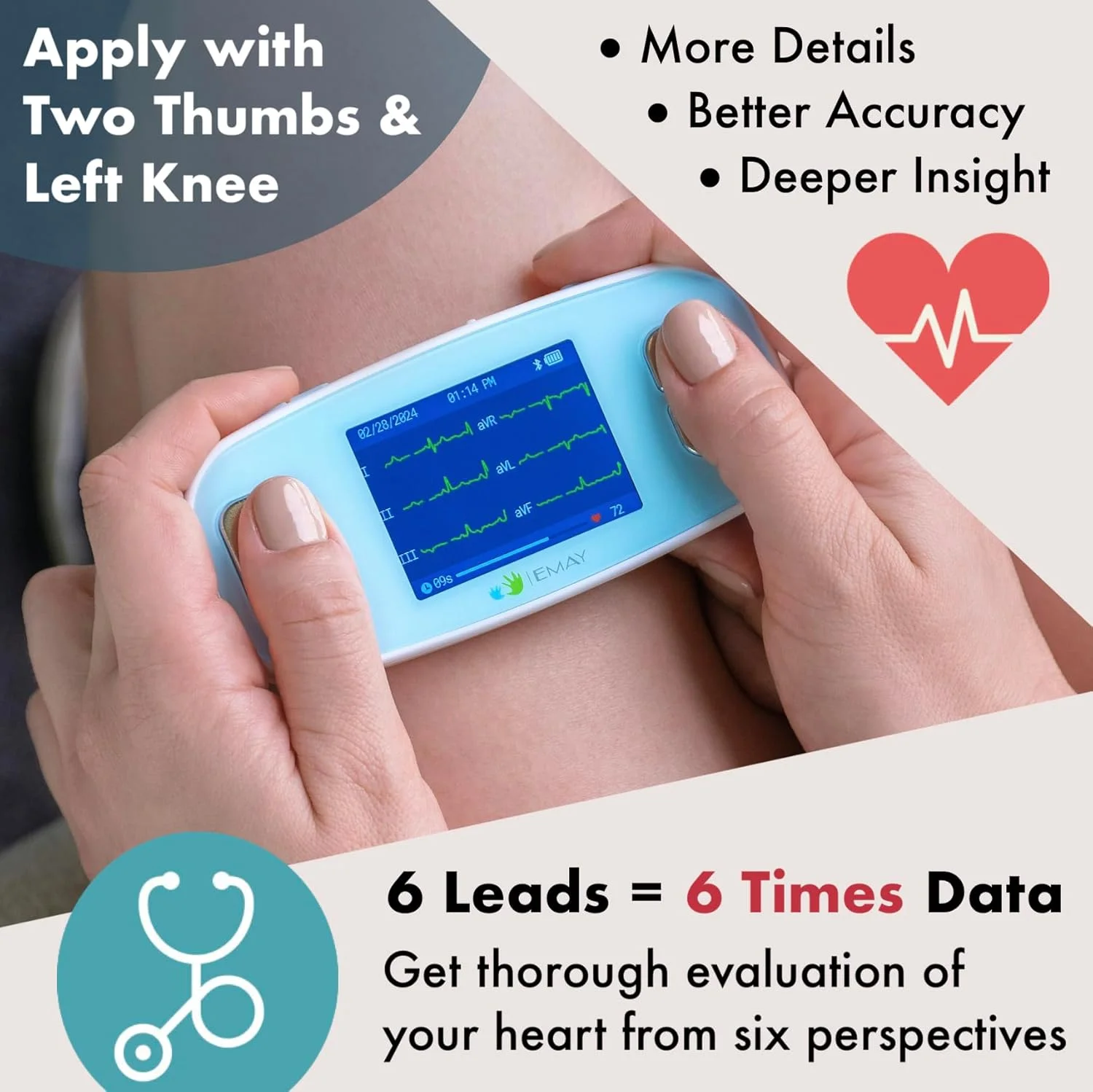 دستگاه نوار قلب قابل حمل ایمِی 6 لیتری | ثبت نوار قلب و ضربان قلب در 6 کانال | سازگار با تلفن هوشمند و کامپیوتر | بدون نیاز به اشتراک دستگاه نوار قلب قابل حمل ایمِی 6 لیتری | ثبت نوار قلب و ضربان قلب در 6 کانال | سازگار با تلفن هوشمند و کامپیوتر | بدون نیاز به اشتراک