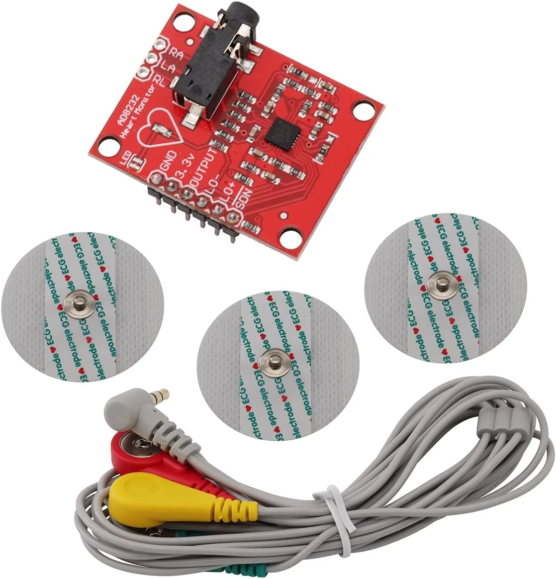 ماژول نوار قلب AD8232، کیت ماژول مانیتور ضربان قلب و نبض با سنسور مانیتورینگ نوار قلب به همراه کابل