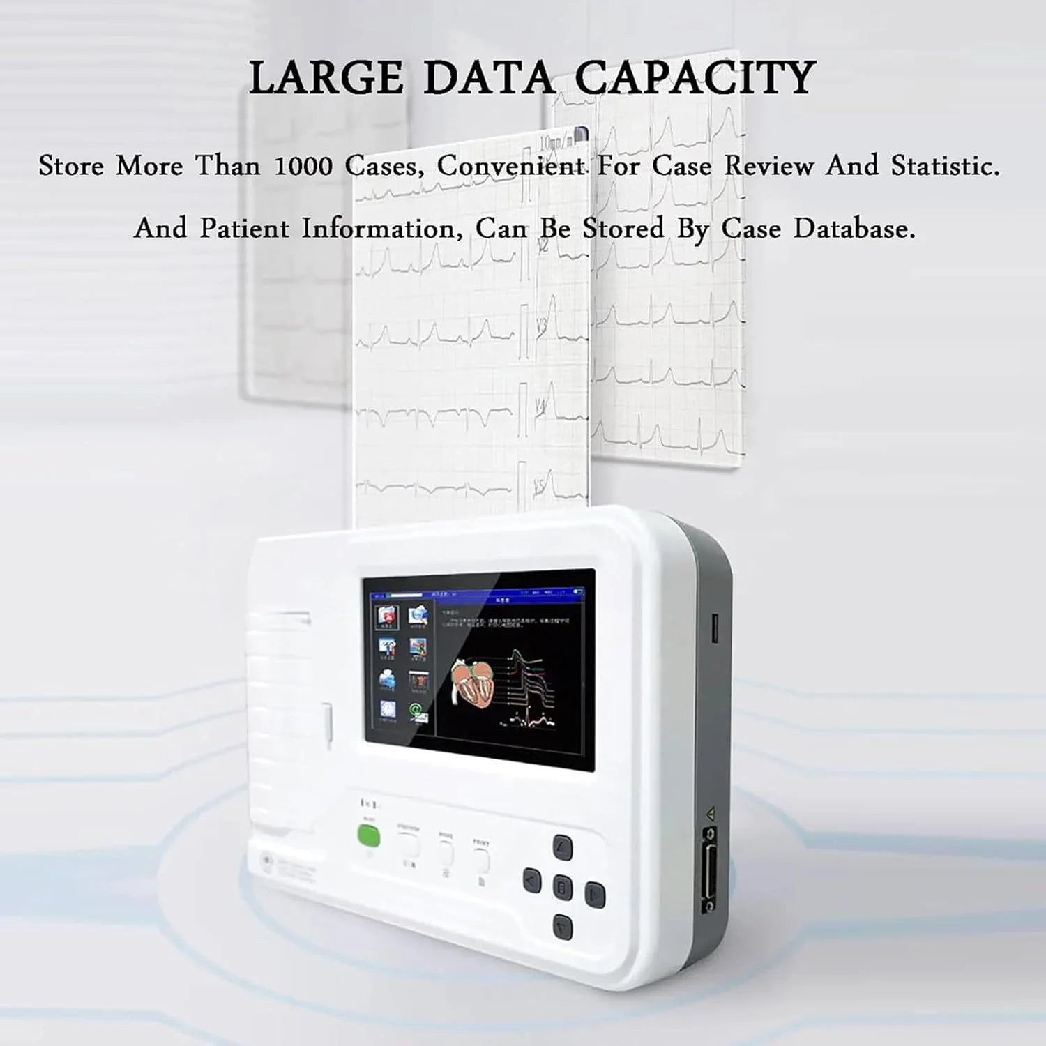 دستگاه الکتروکاردیوگراف ECG قابل حمل 12 لید با صفحه نمایش لمسی 7 اینچی LCD و 6 کانال به همراه نرم افزار
