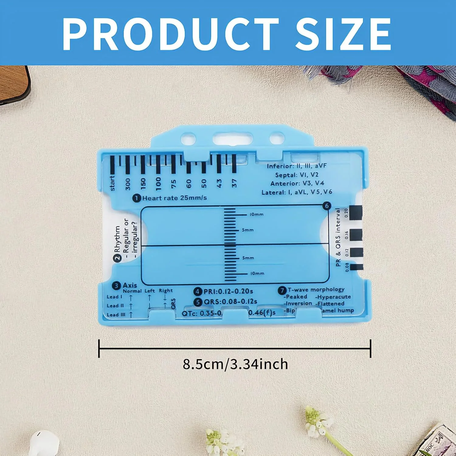 خط کش نوار قلب، خط کش ۷ مرحله ای نوار قلب برای تفسیر نوار قلب/الکتروکاردیوگرام، کارت جیبی خط کش نوار قلب، ابزار اندازه گیری خط کش پلاستیکی ۷ مرحله ای، مجموعه کارت خوان نوار قلب با راهنمای مرجع، کولیس های شفاف نوار قلب