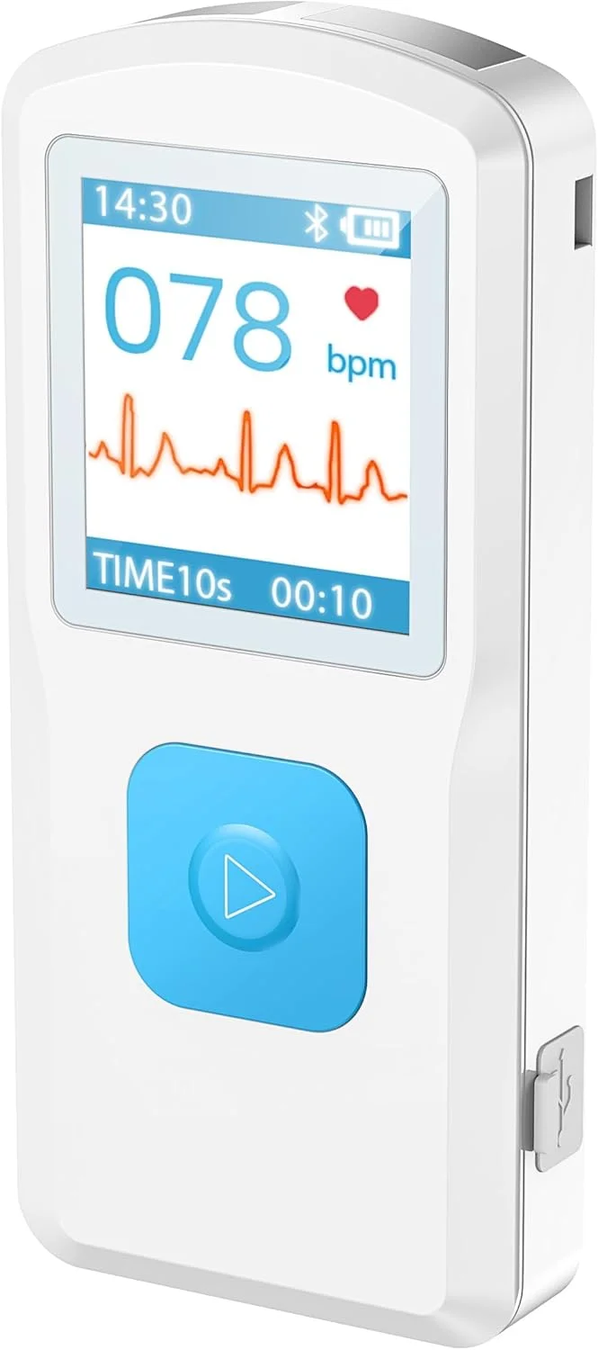 دستگاه نوار قلب قابل حمل مجهز به صفحه نمایش LCD و قابلیت ذخیره سازی، ثبت نوار قلب و ضربان قلب در هر زمان و هر مکان، نتیجه فوری در 10 ثانیه، سازگار با تلفن هوشمند و کامپیوتر، کاربری آسان