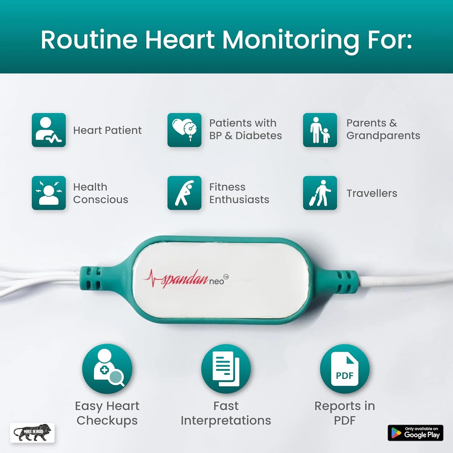 دستگاه نوار قلب خانگی سان‌فاکس اسپندان نئو | تشخیص AFib و آریتمی‌های نامنظم | دستگاه نوار قلب قابل حمل برای منزل | مناسب برای مسافرت و استفاده در منزل | دستگاه نوار قلب 12 لید با 12 الکترود