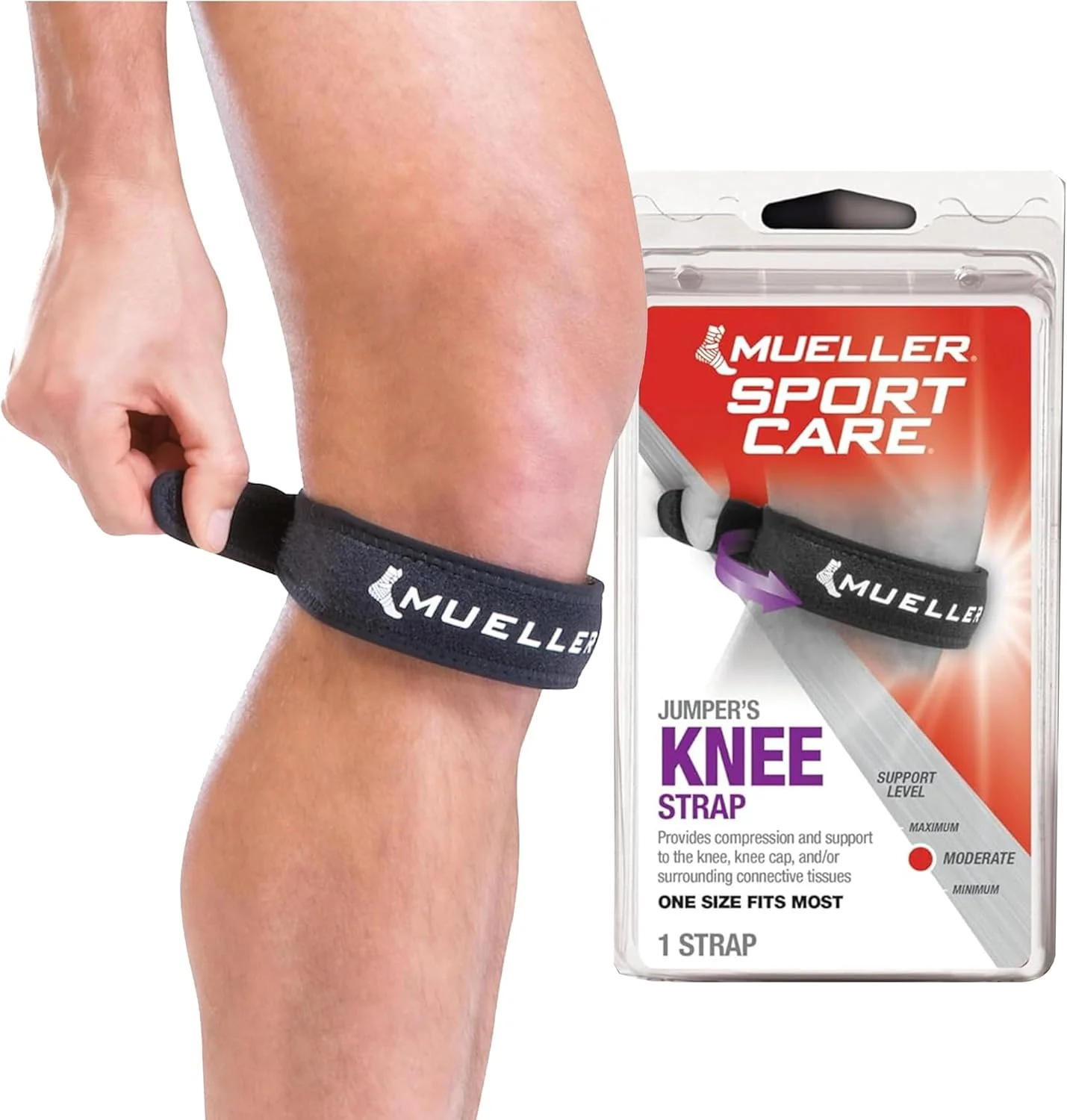 زانوبند پرش مئولر، مشکی، سایز قابل تنظیم | زانوبند تک تسمه